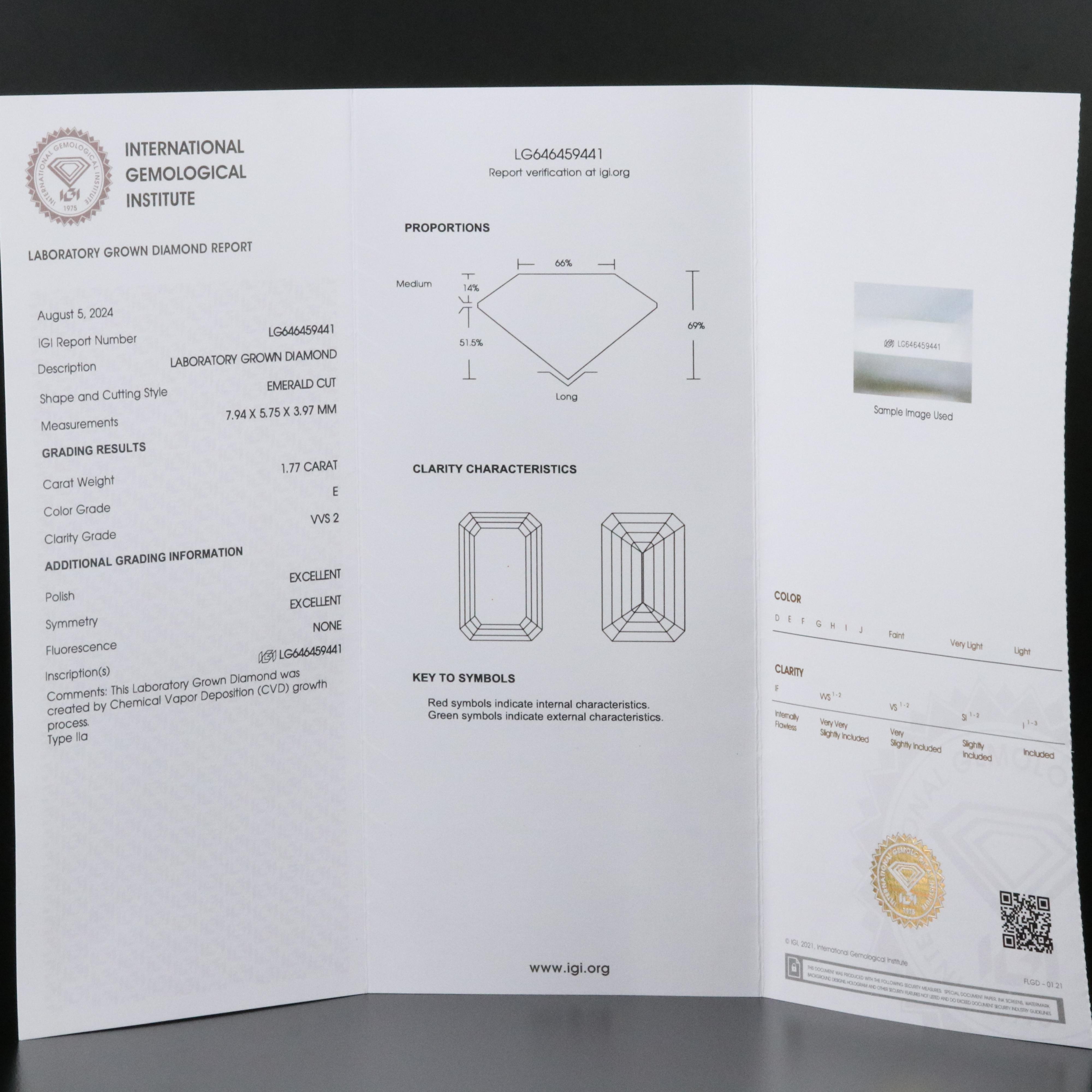 Loose 1.77 CT Lab Grown Diamond with IGI Report