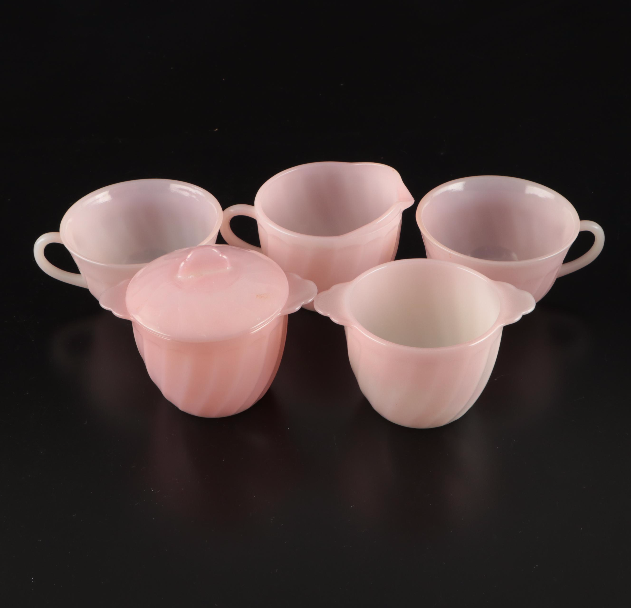 Fire-King and Pyrex Glass Teacups, Saucers, Sugar Bowls, and Creamers