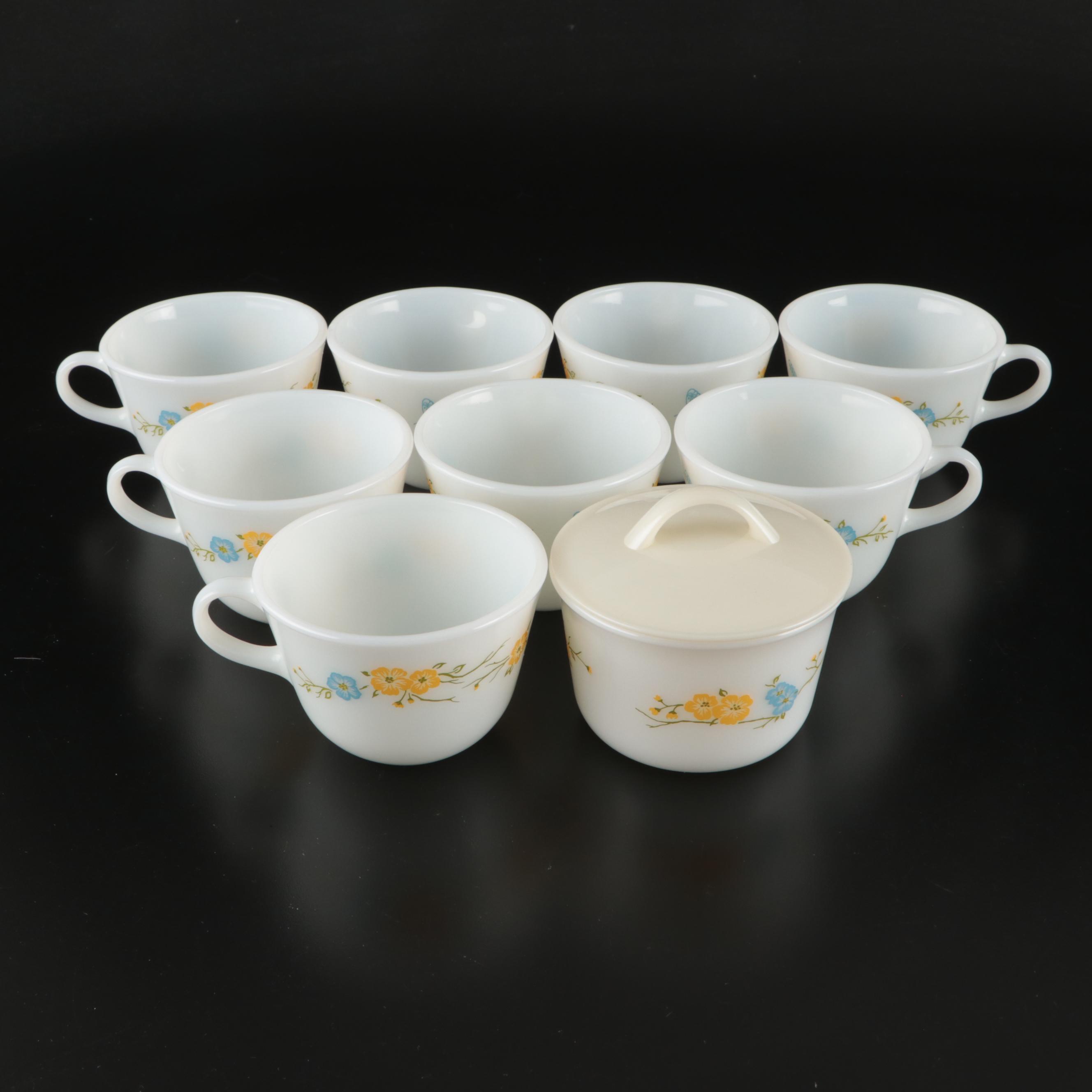Fire-King and Pyrex Glass Teacups, Saucers, Sugar Bowls, and Creamers