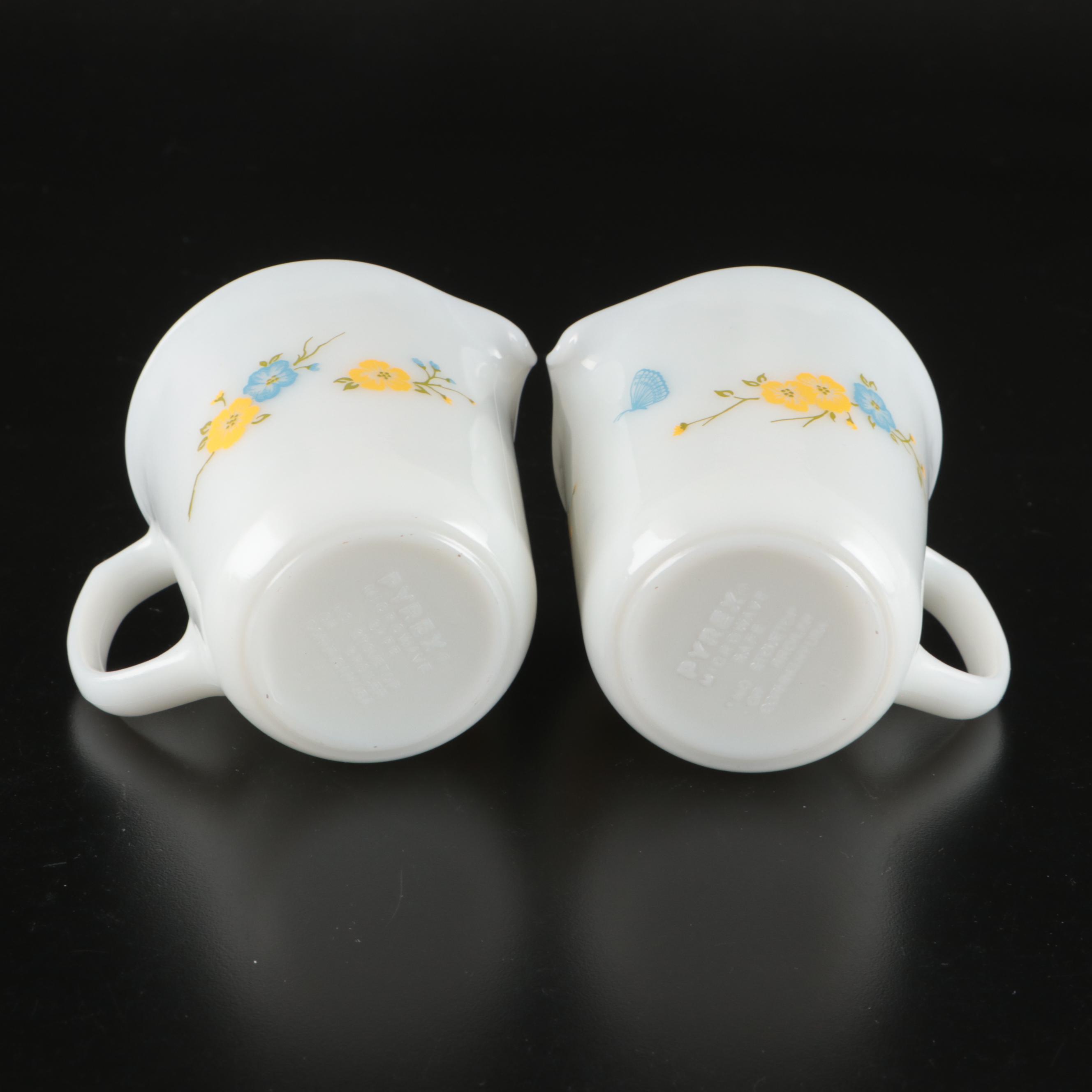 Fire-King and Pyrex Glass Teacups, Saucers, Sugar Bowls, and Creamers