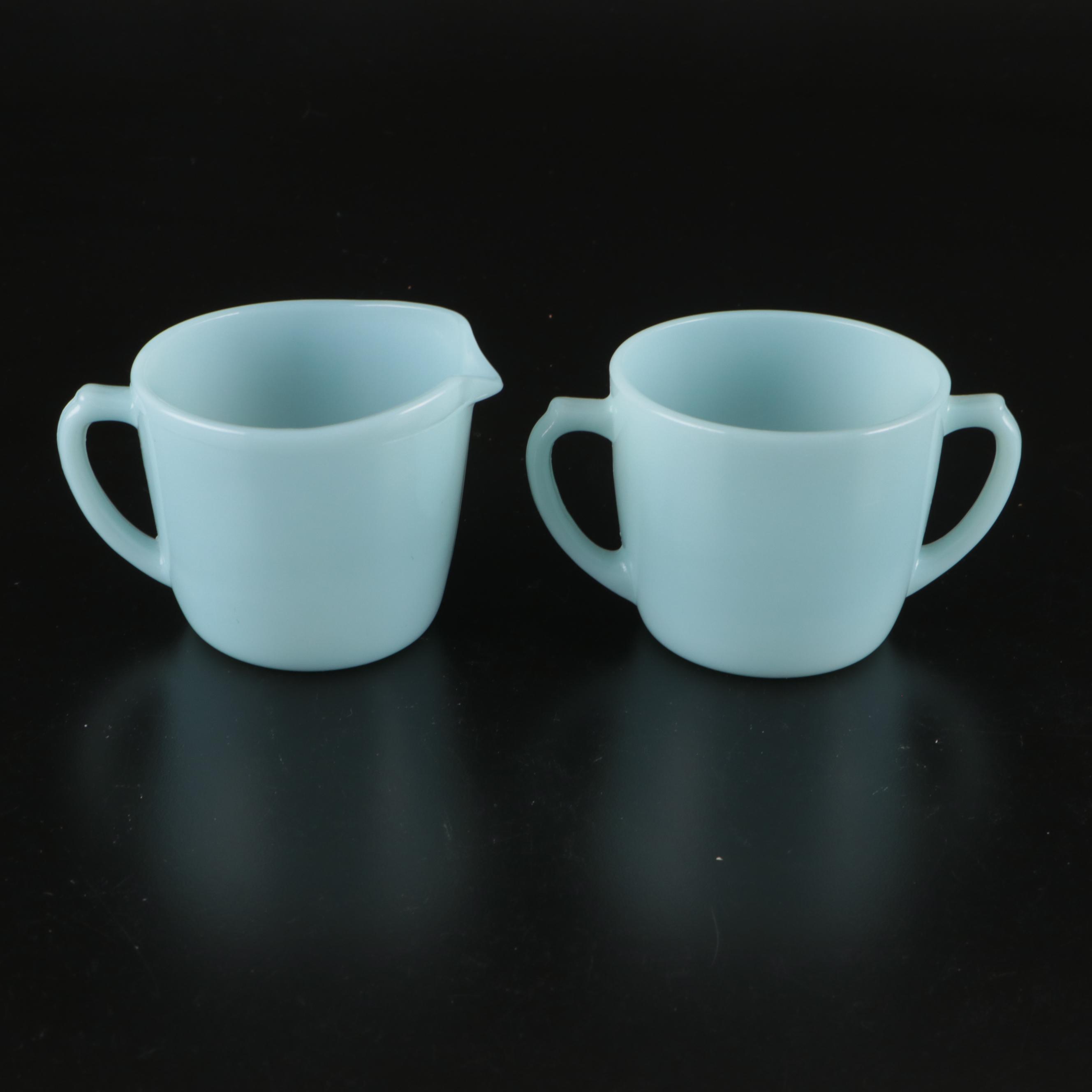 Fire-King and Pyrex Glass Teacups, Saucers, Sugar Bowls, and Creamers