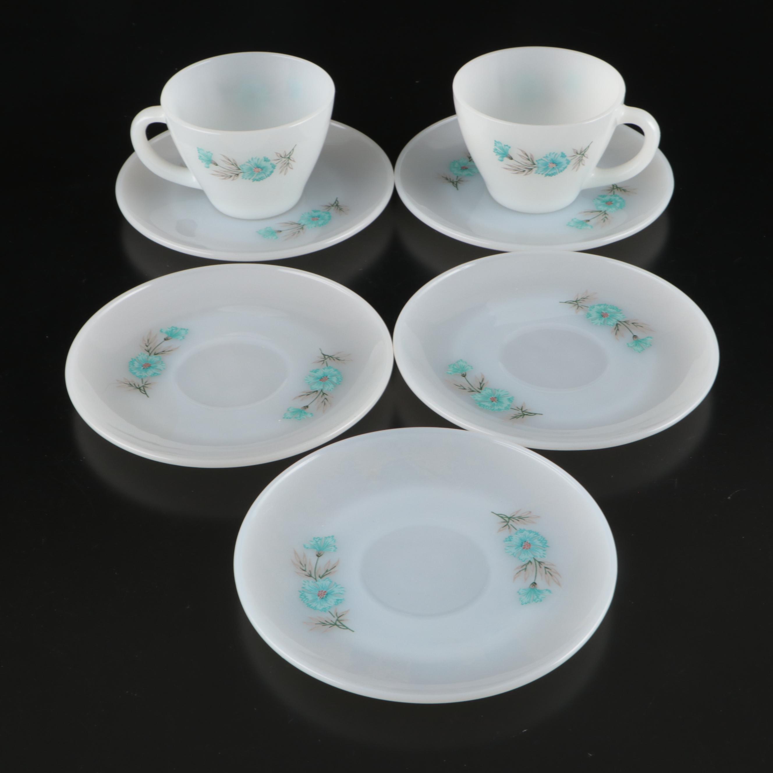 Fire-King and Pyrex Glass Teacups, Saucers, Sugar Bowls, and Creamers