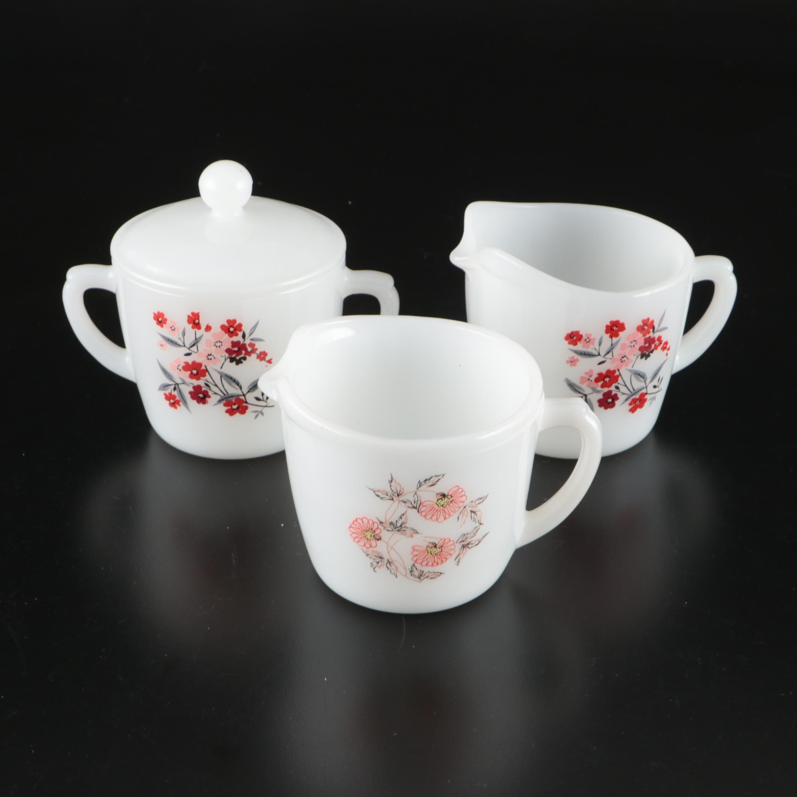 Fire-King and Pyrex Glass Teacups, Saucers, Sugar Bowls, and Creamers