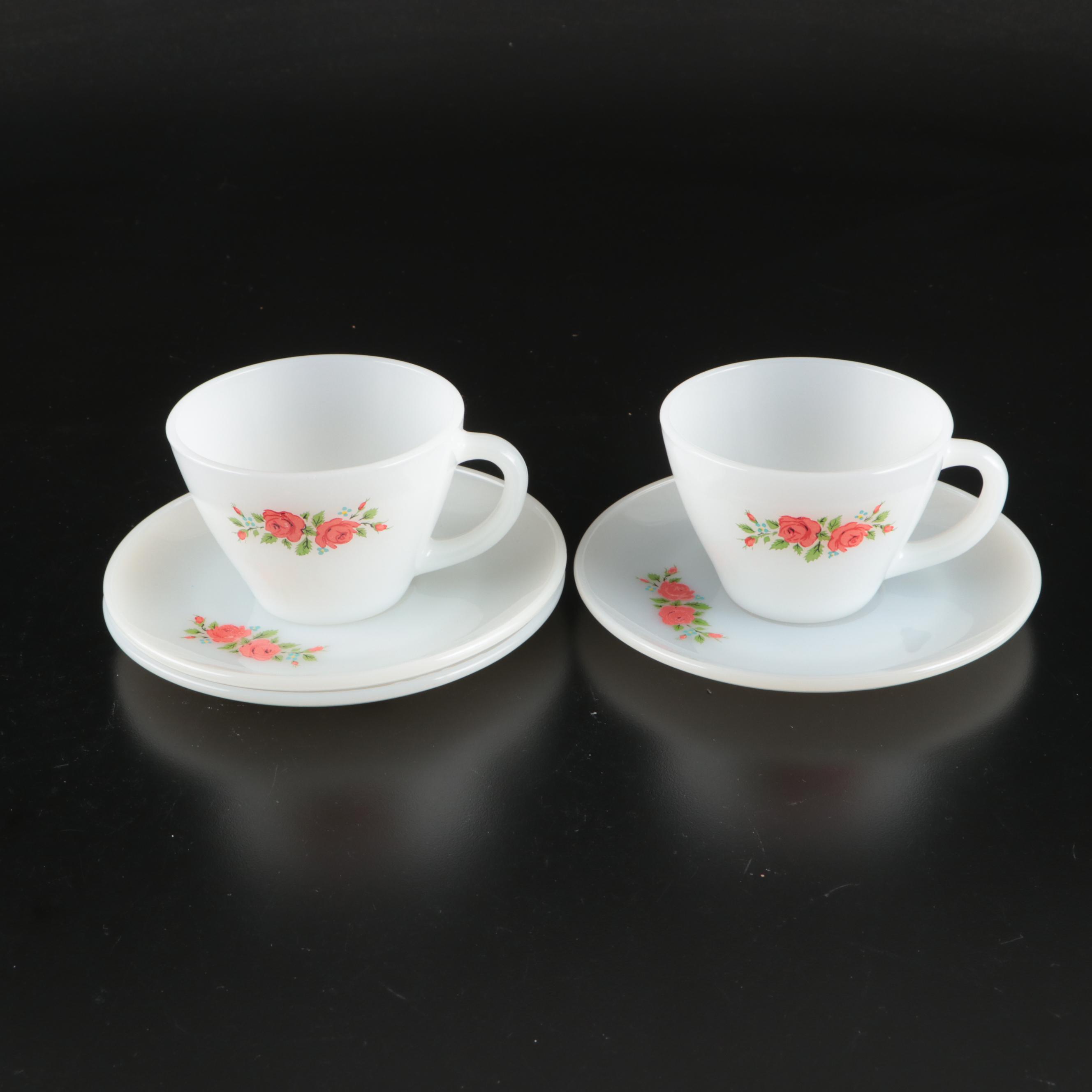 Fire-King and Pyrex Glass Teacups, Saucers, Sugar Bowls, and Creamers