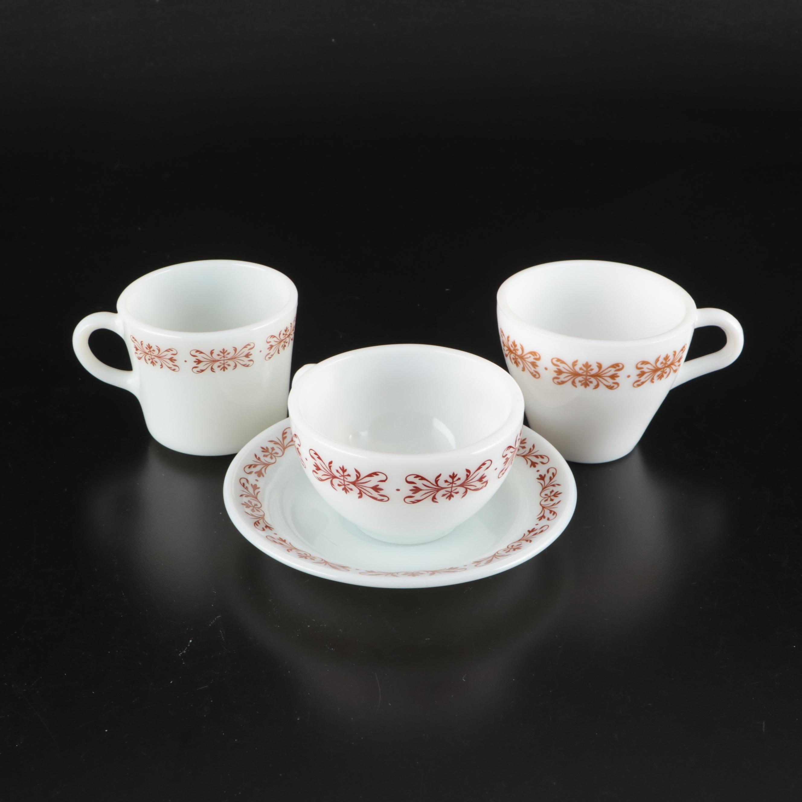 Fire-King and Pyrex Glass Teacups, Saucers, Sugar Bowls, and Creamers