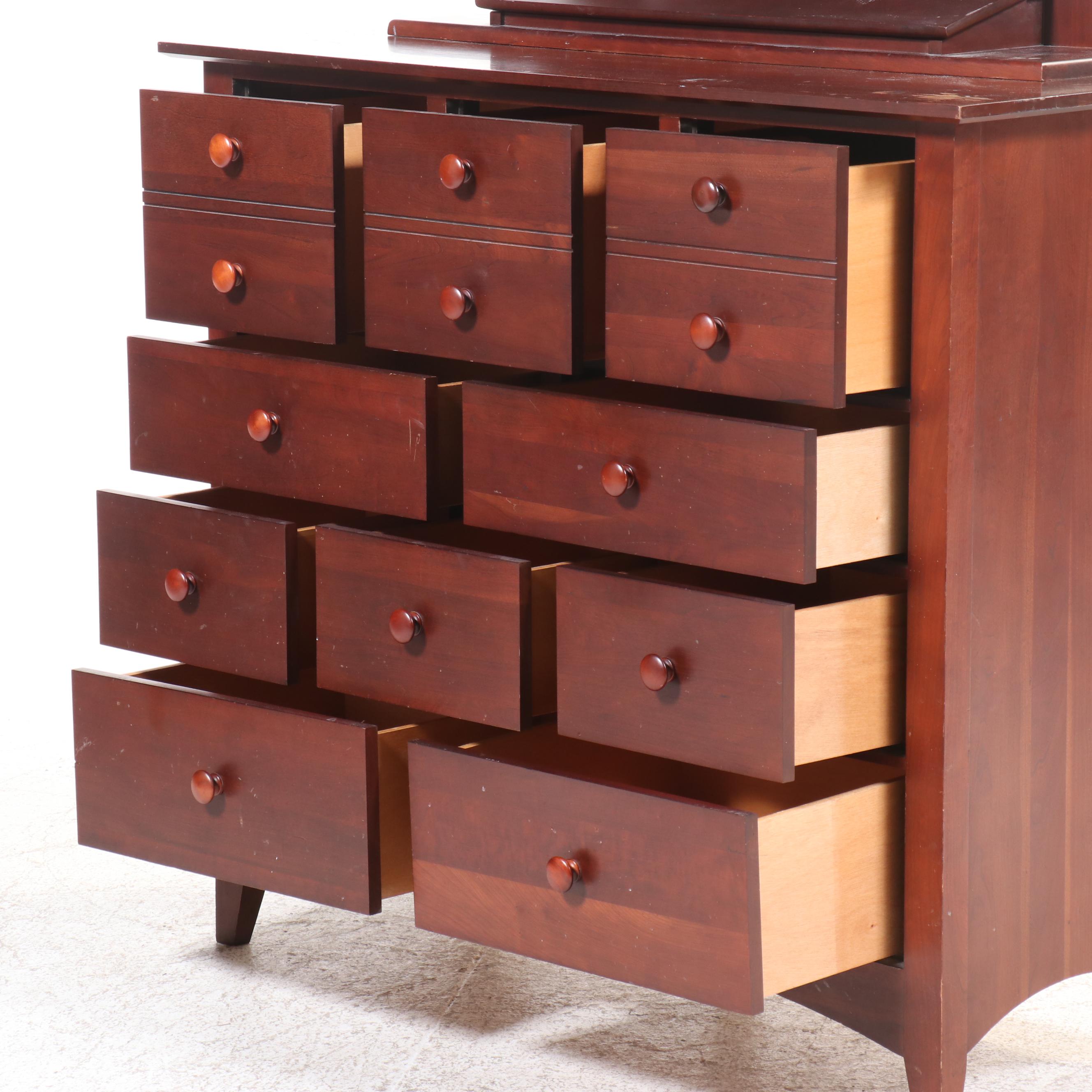 Kincaid Gathering House Cherry Ten-Drawer Dresser with Pair of Nightstands