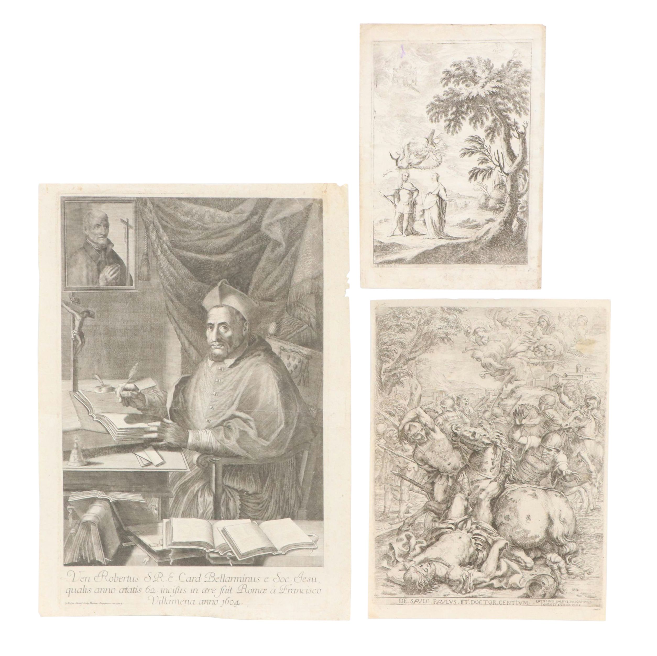 Antique Engraving of Cardinal Robert Bellarmine, 1749, and Other Engravings