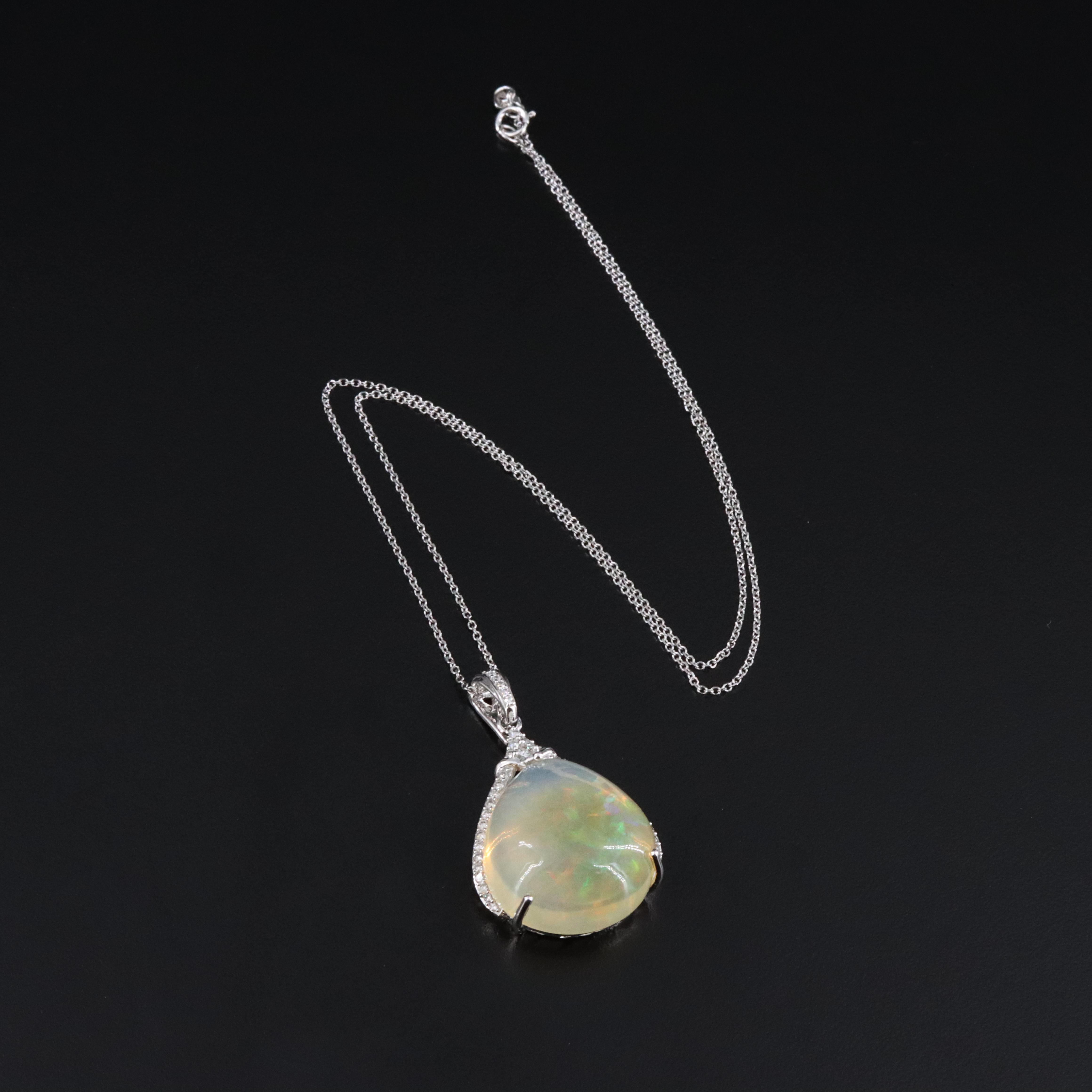 14K Opal and Diamond Enhancer Pendant Necklace