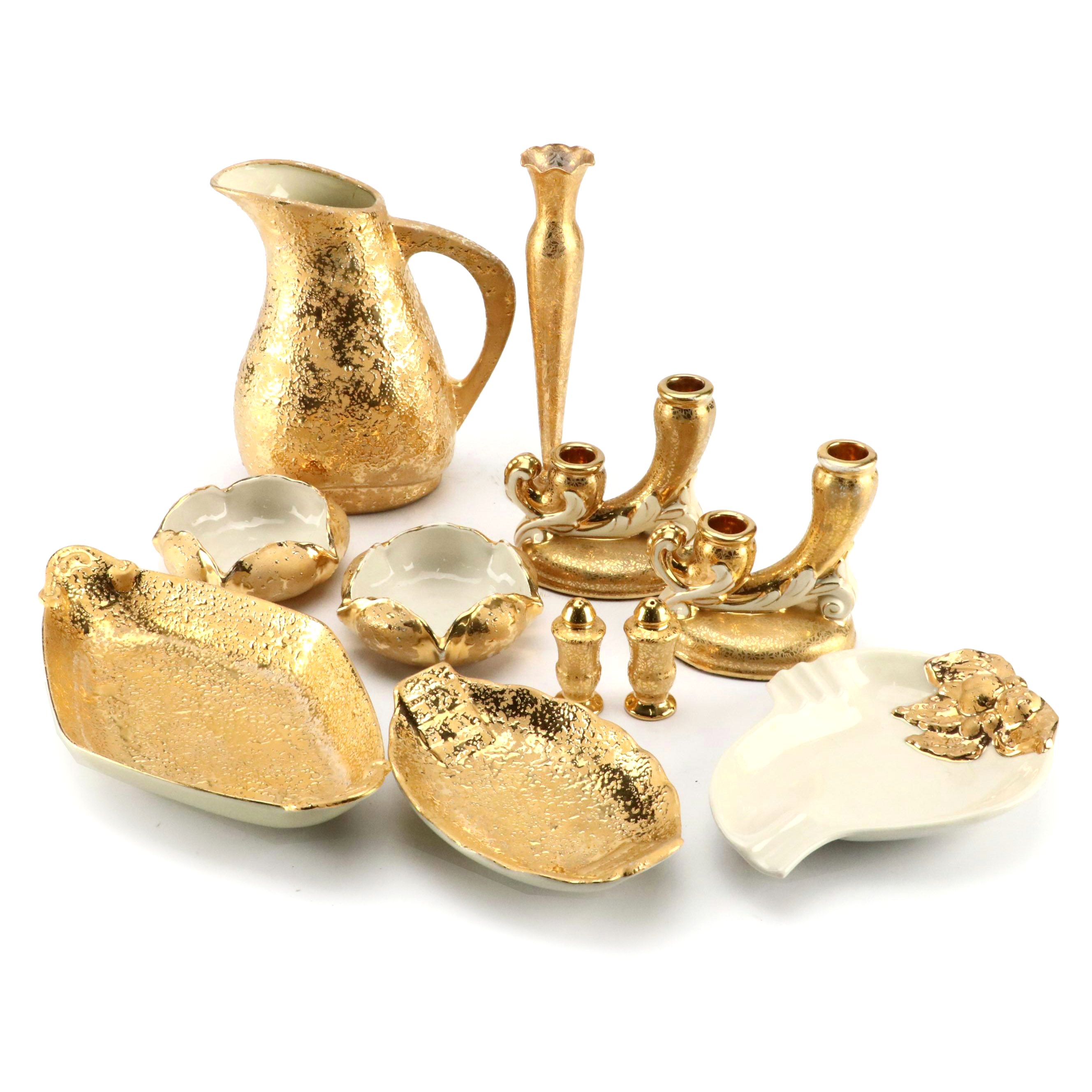 Le Mieux and Other Gilt Decorated Porcelain Dishes, Bowls, Candlesticks and More