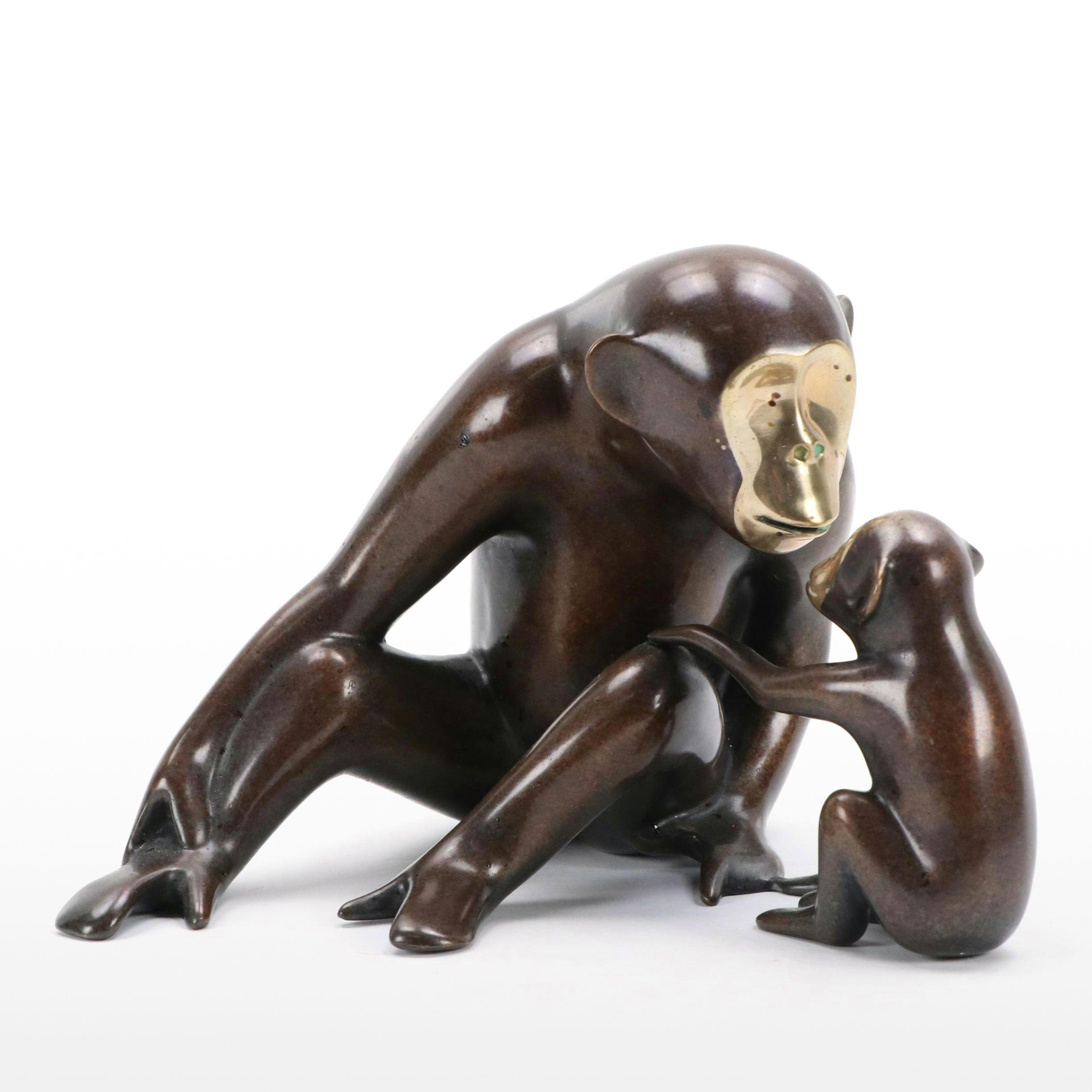 Loet Vanderveen Patinated Bronze Sculpture "Chimpanzee and Baby"