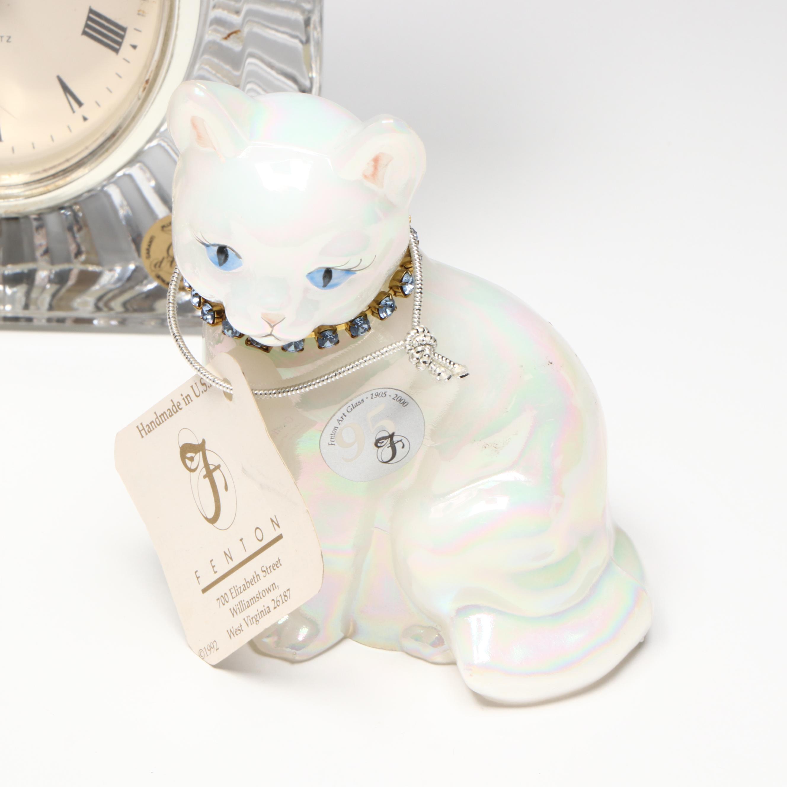 Giuseppe Armani and Fenton Cat Figurines with Clocks, Box and More