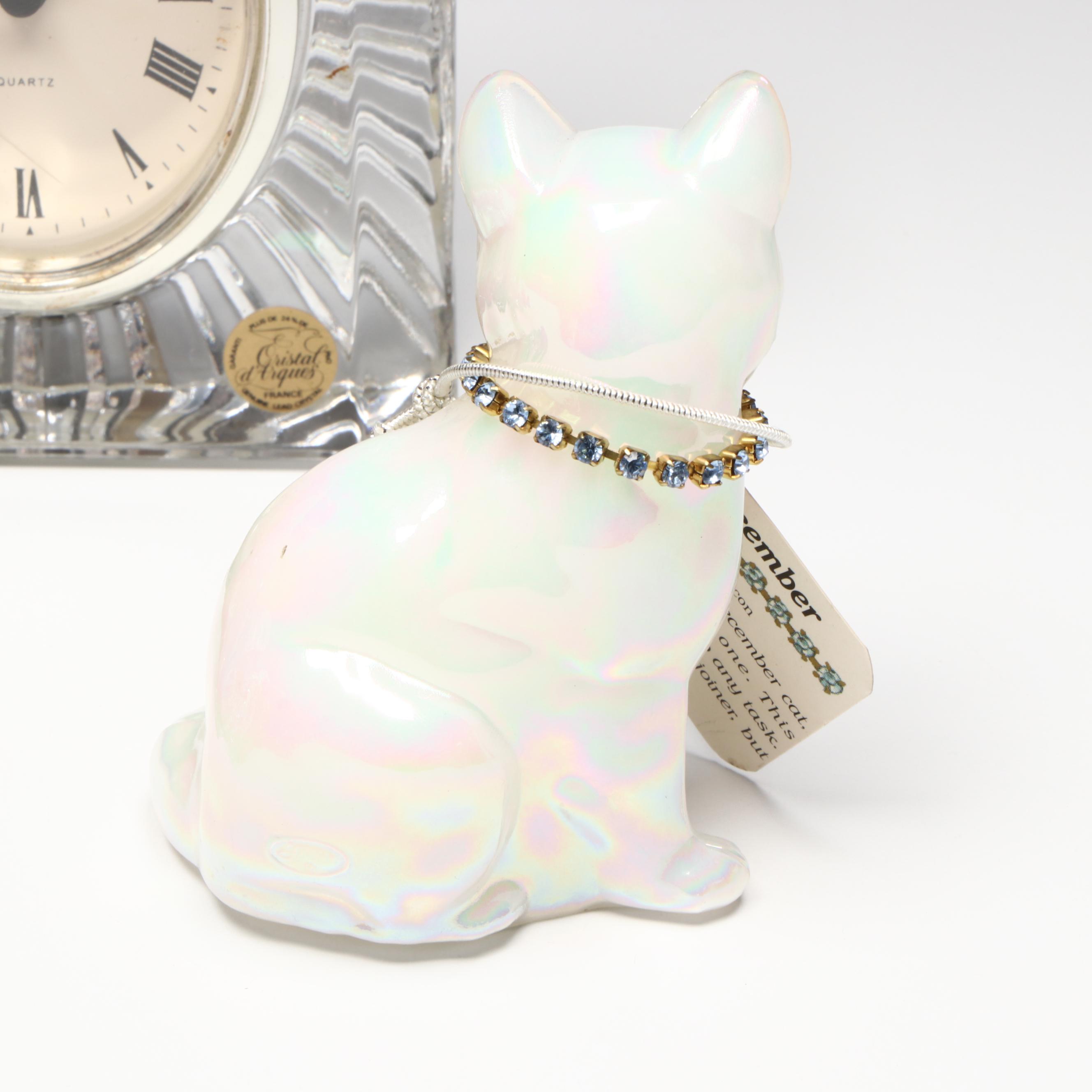 Giuseppe Armani and Fenton Cat Figurines with Clocks, Box and More