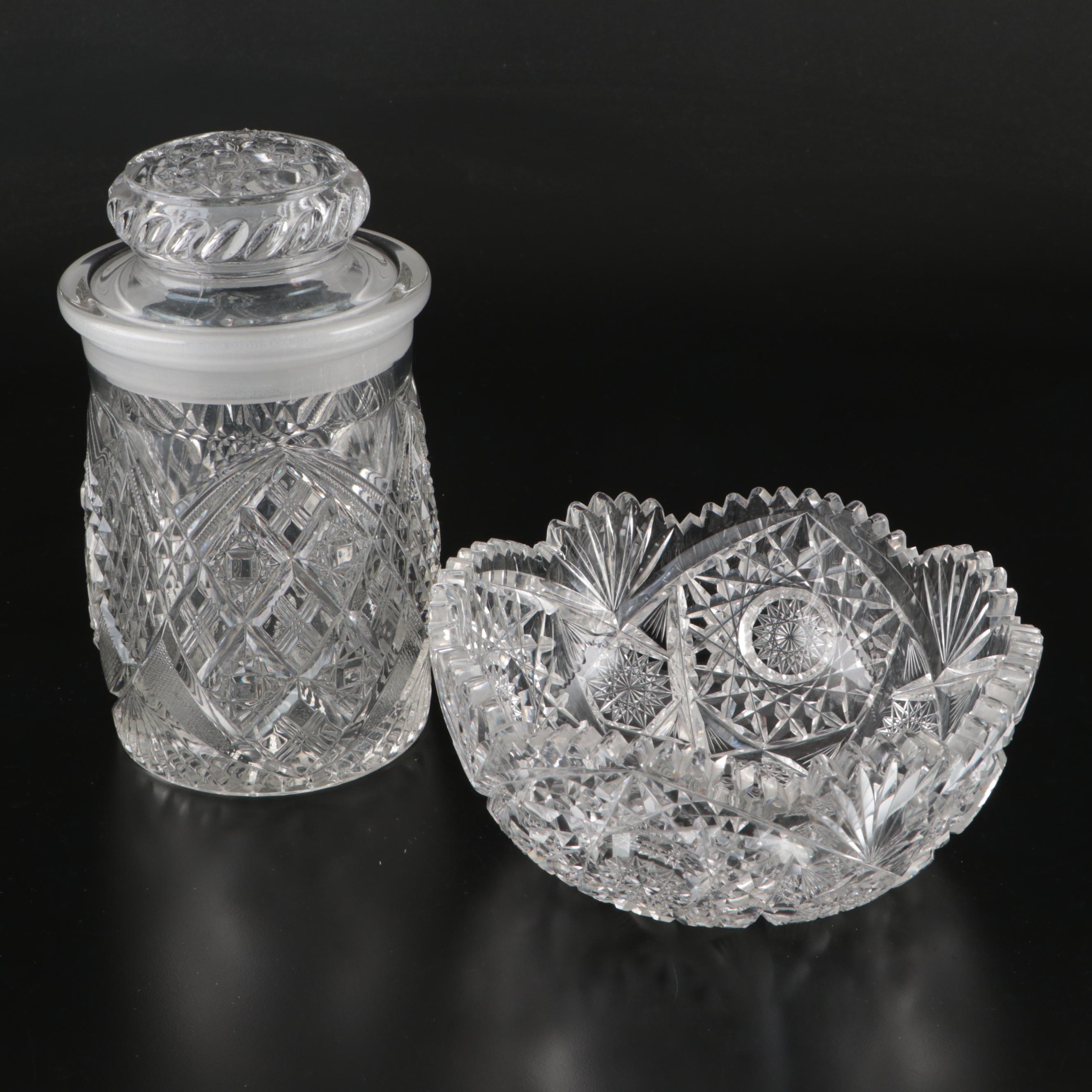 American Brilliant Cut Glass Bowl and Tobacco Jar