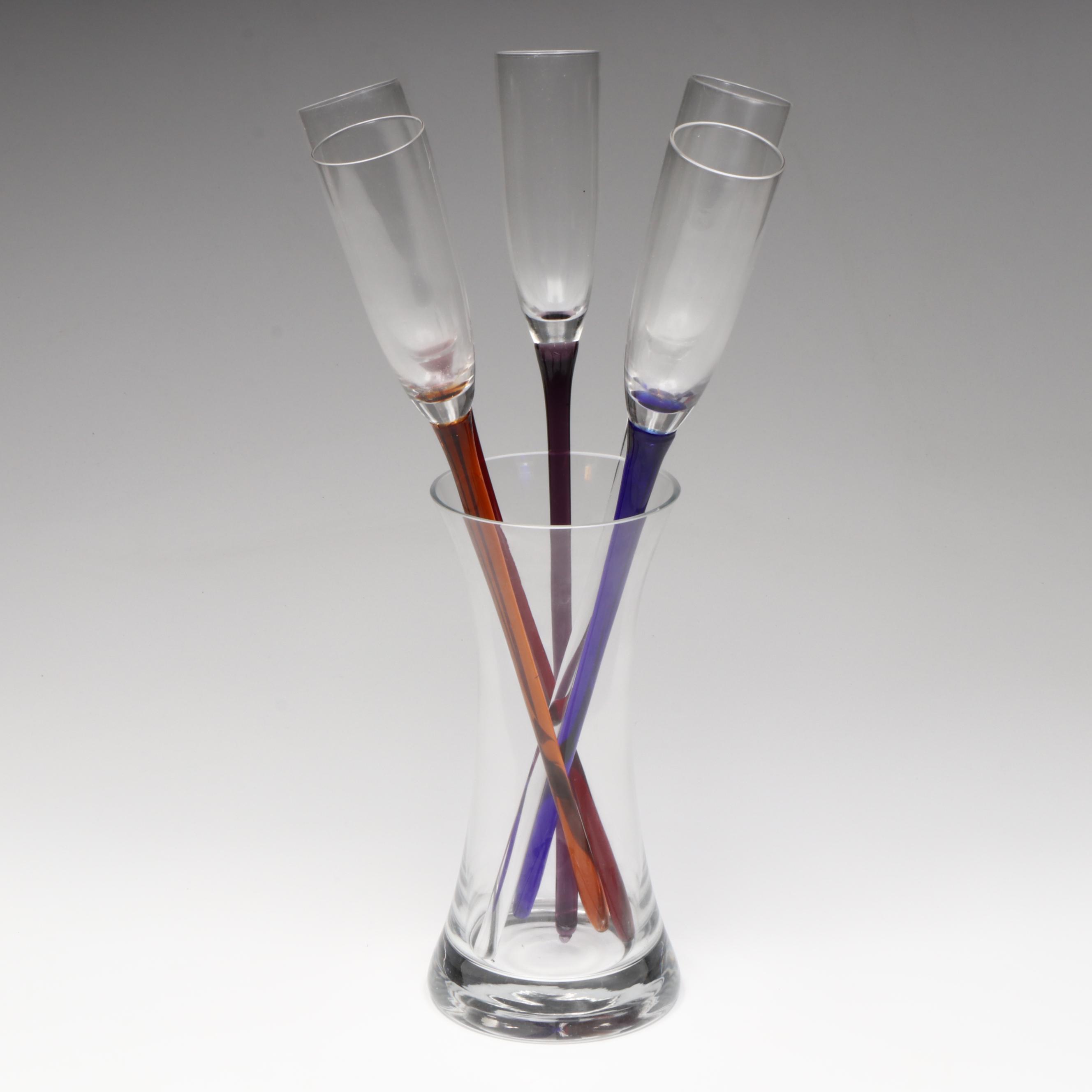 Artland Celebration Collection Glass Champagne Flutes with Vase Holder