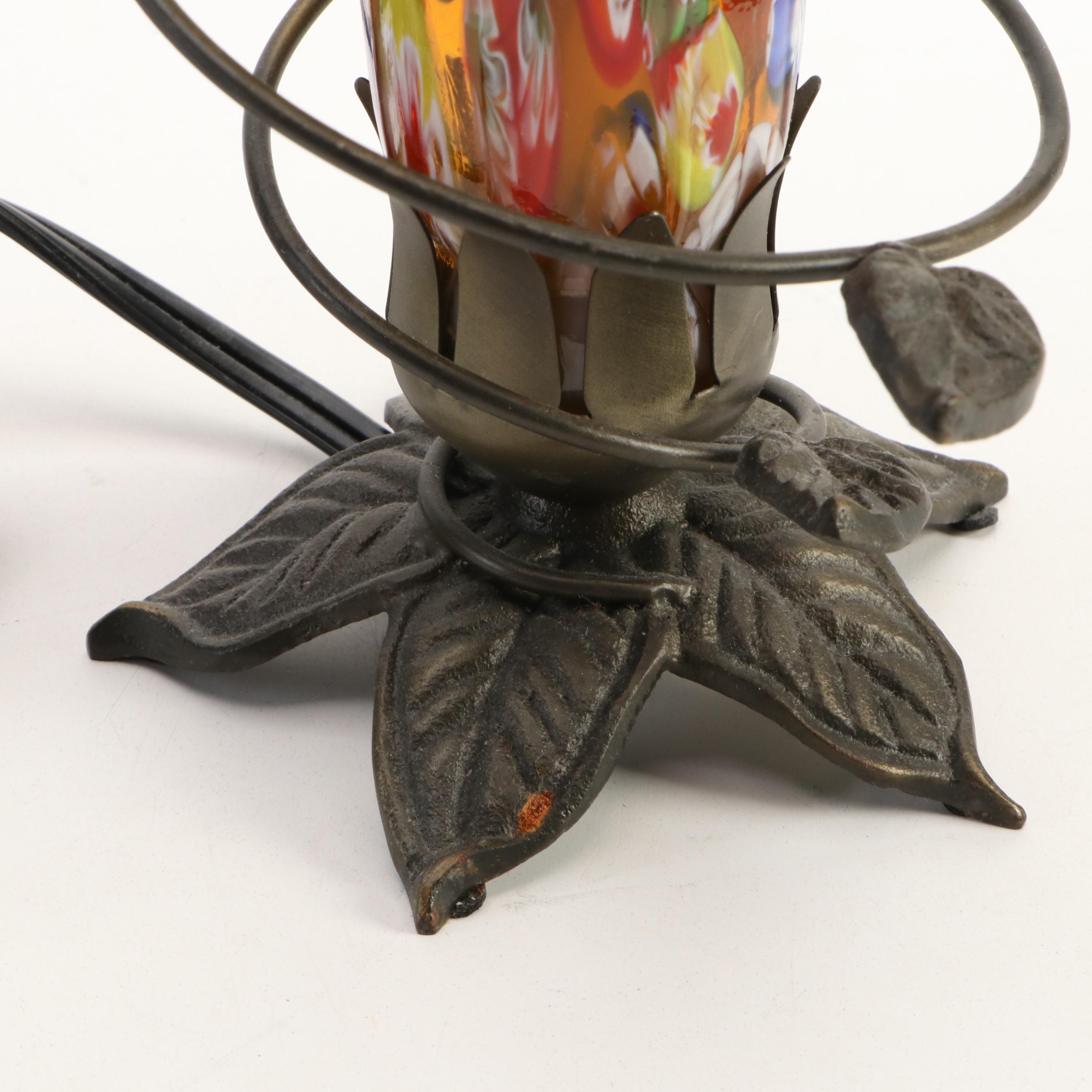 Murano Style Millefiori Tulip Art Glass Lamp