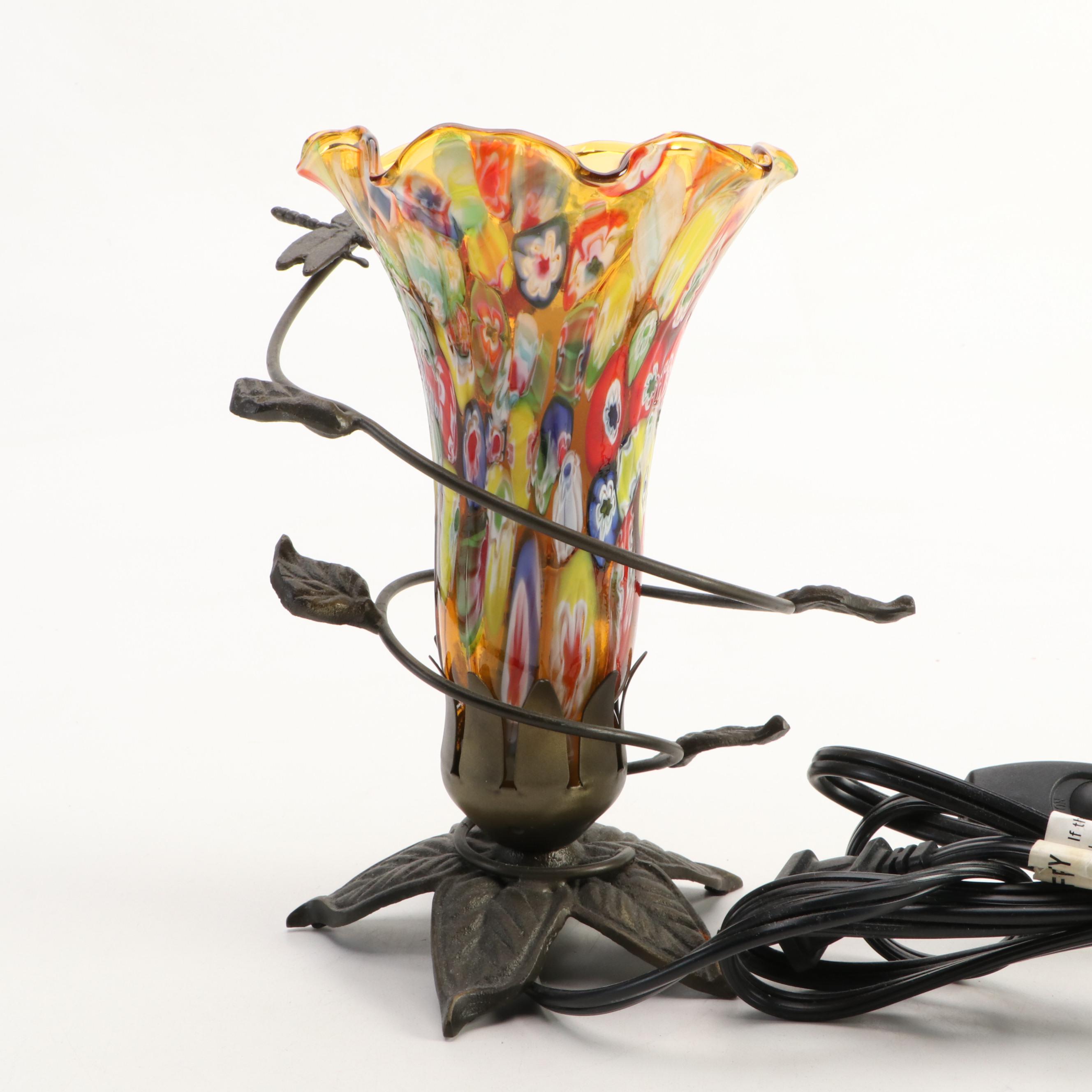 Murano Style Millefiori Tulip Art Glass Lamp