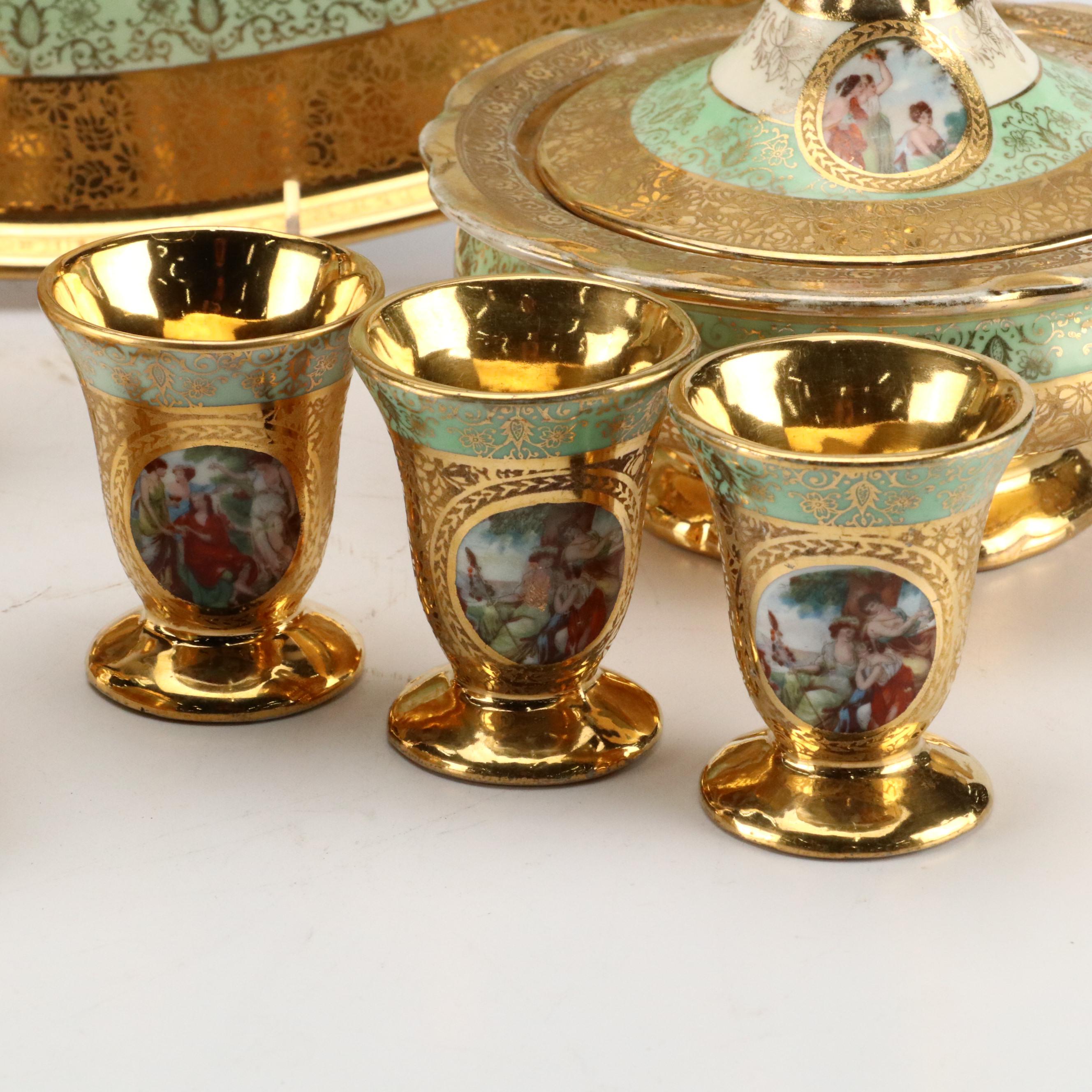 LeMieux China 24K Gilt Porcelain Decanter, Cups, Perfume Bottles and More, 1930s