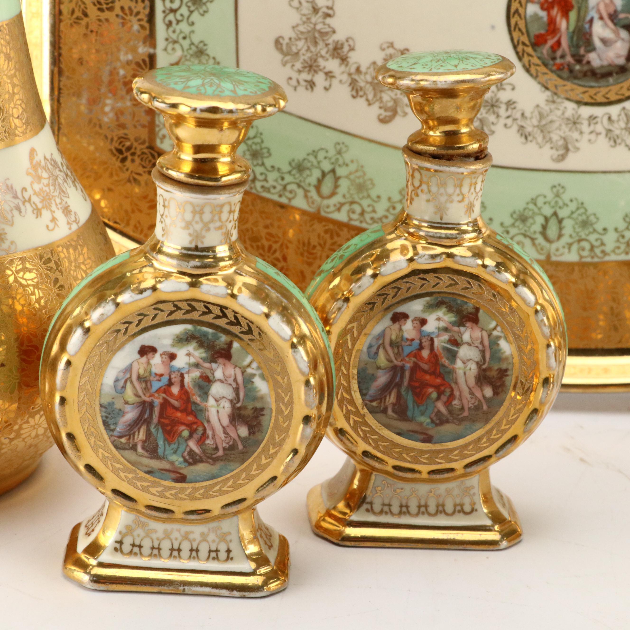 LeMieux China 24K Gilt Porcelain Decanter, Cups, Perfume Bottles and More, 1930s