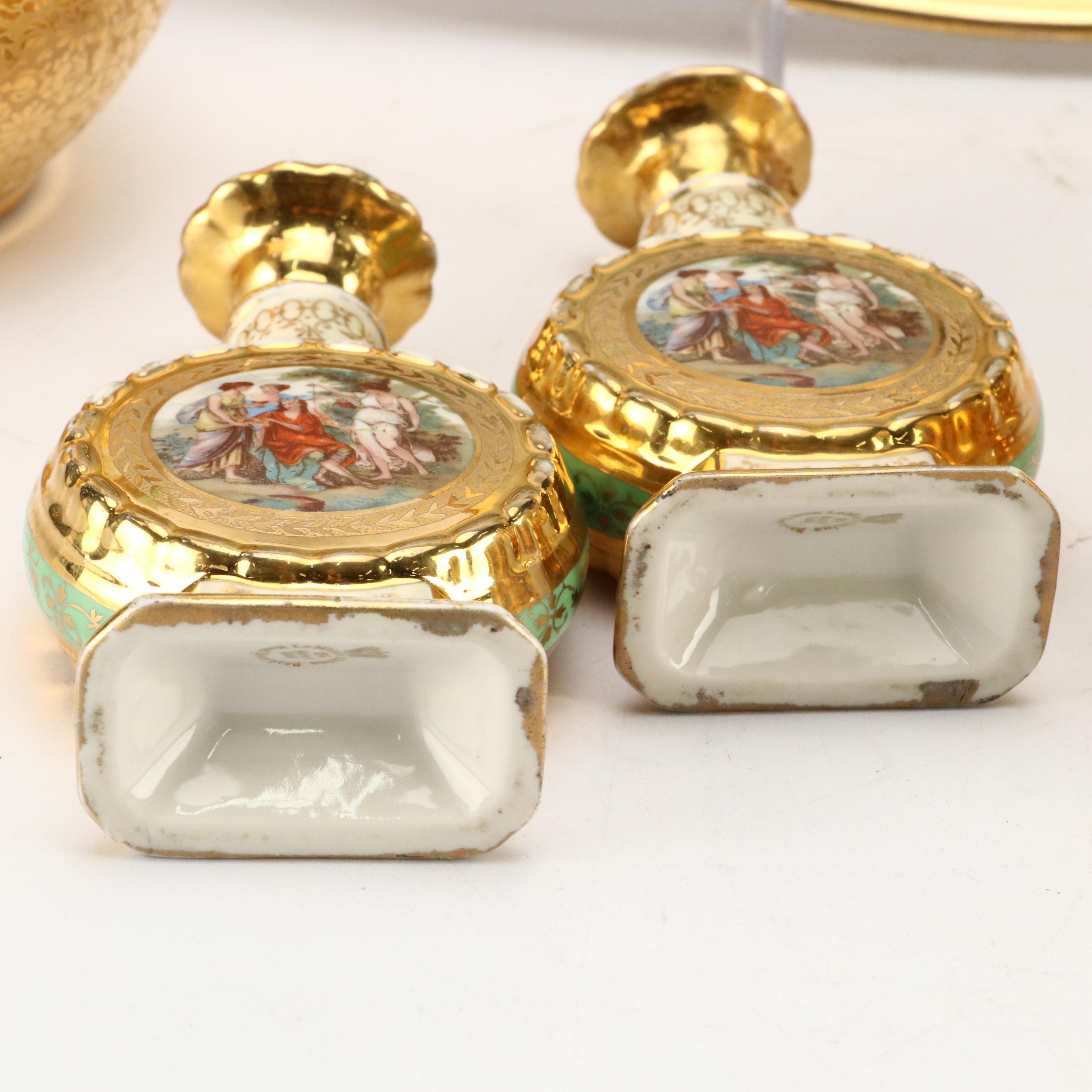 LeMieux China 24K Gilt Porcelain Decanter, Cups, Perfume Bottles and More, 1930s