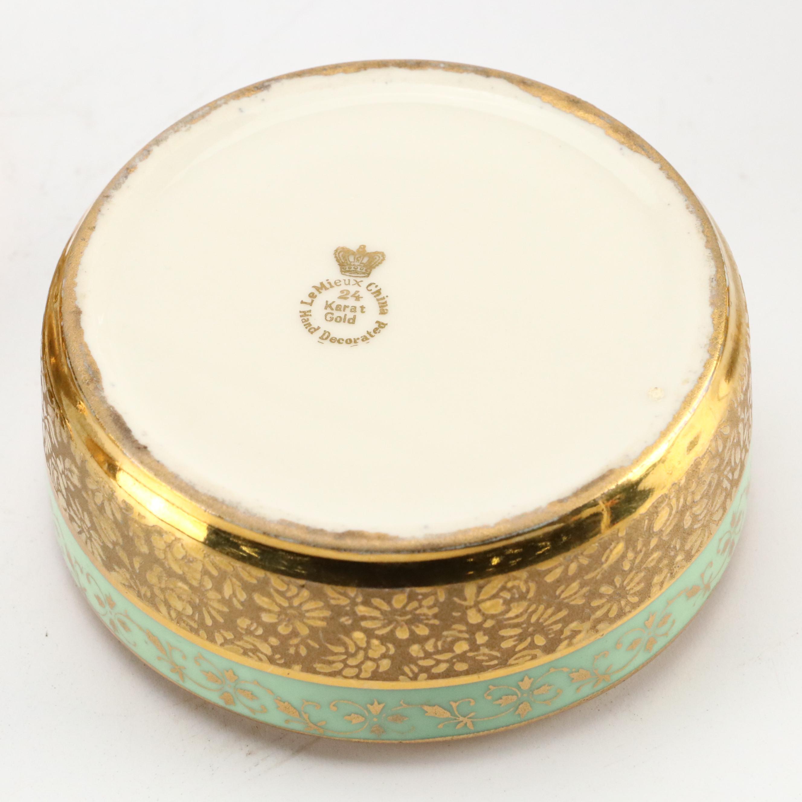 LeMieux China 24K Gilt Porcelain Decanter, Cups, Perfume Bottles and More, 1930s