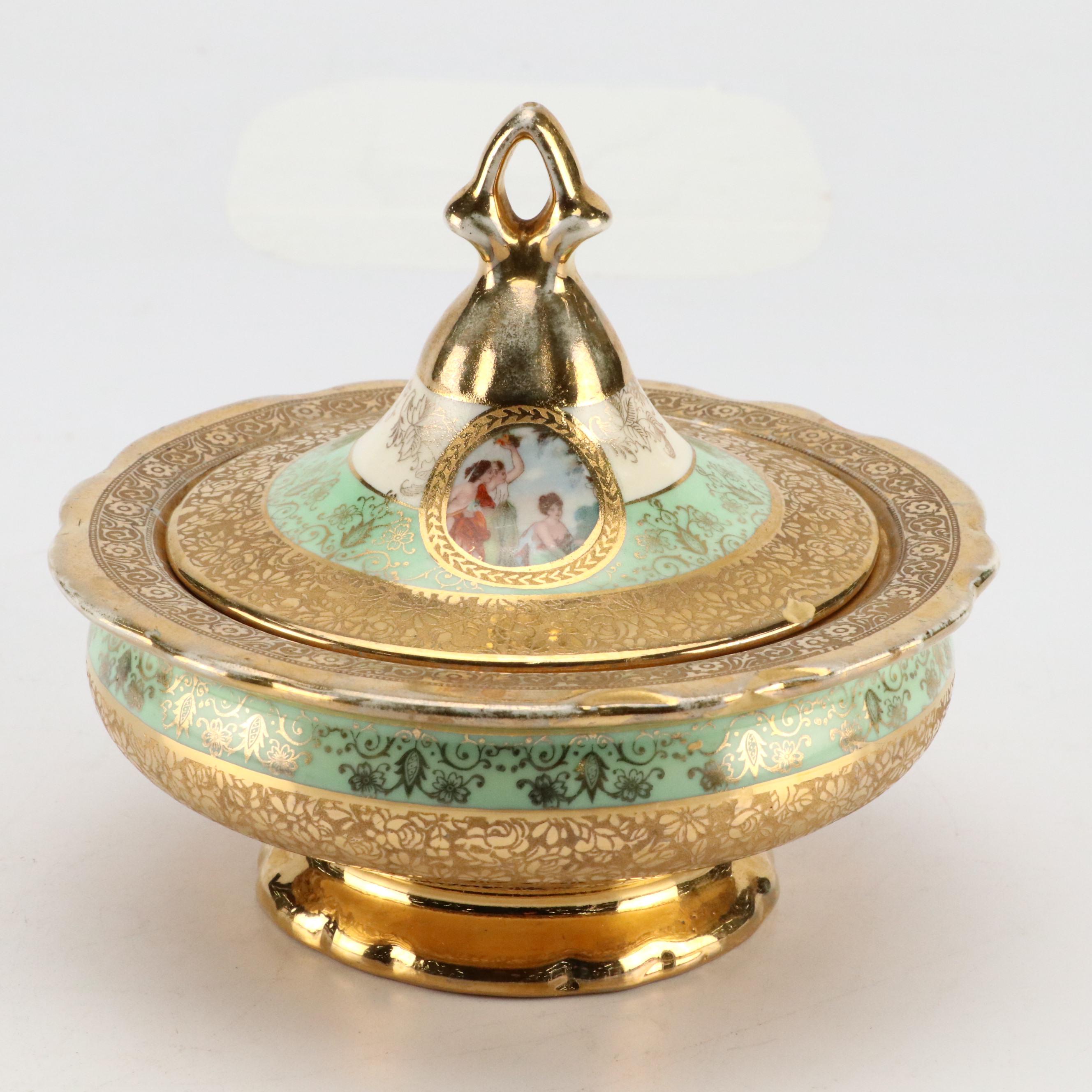 LeMieux China 24K Gilt Porcelain Decanter, Cups, Perfume Bottles and More, 1930s