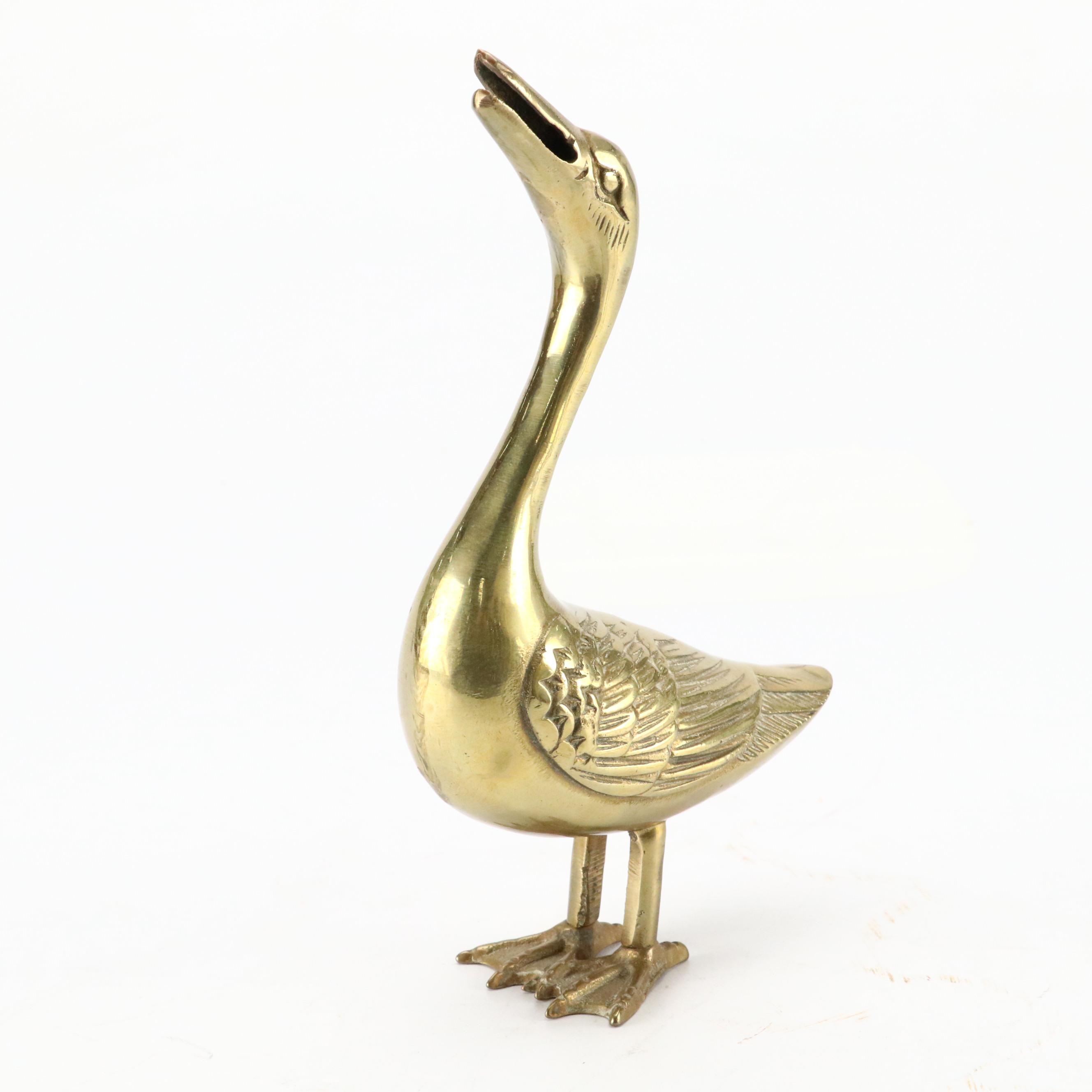 Brass Giraffes, Rabbit and Goose Figurines with Duck Bookends