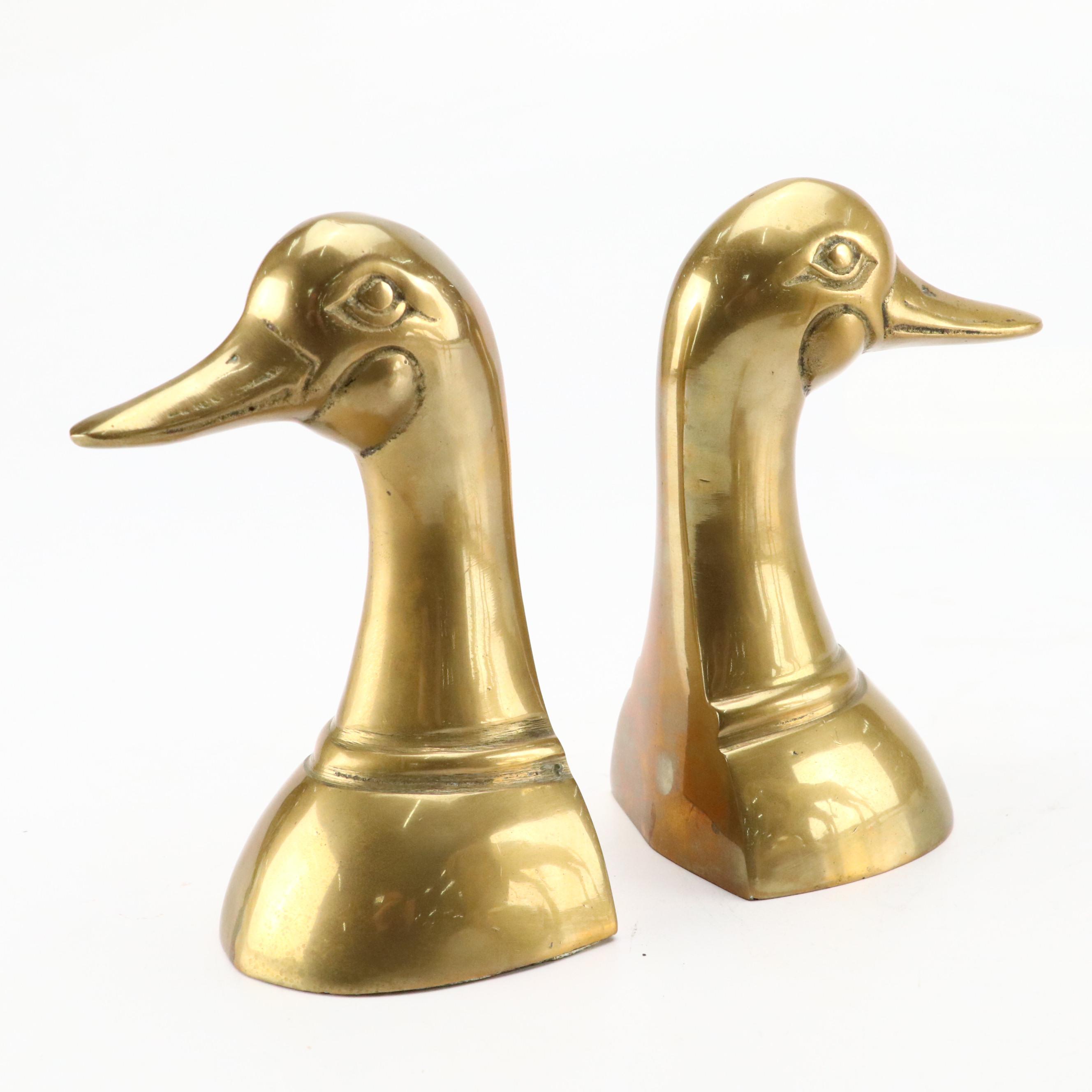 Brass Giraffes, Rabbit and Goose Figurines with Duck Bookends