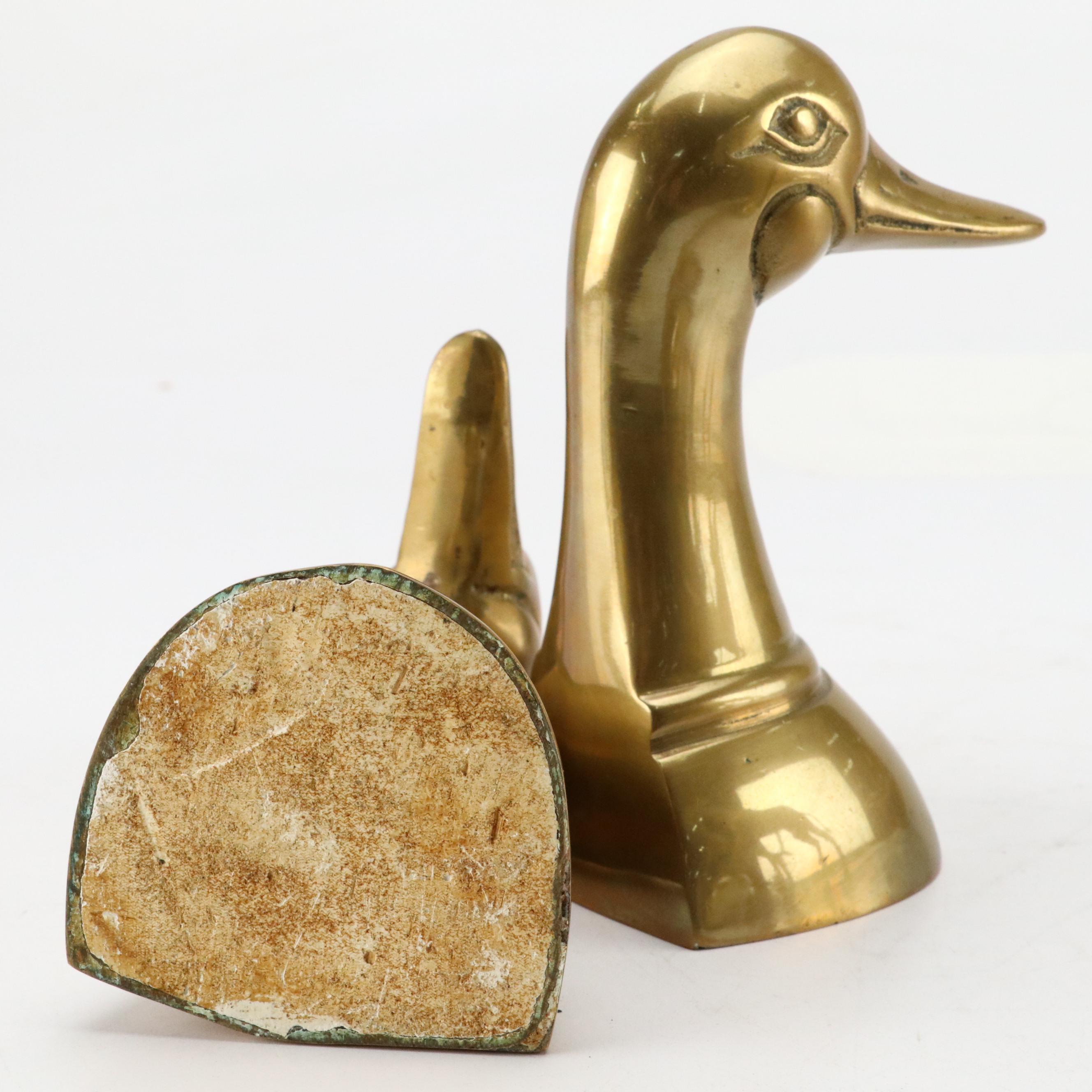 Brass Giraffes, Rabbit and Goose Figurines with Duck Bookends