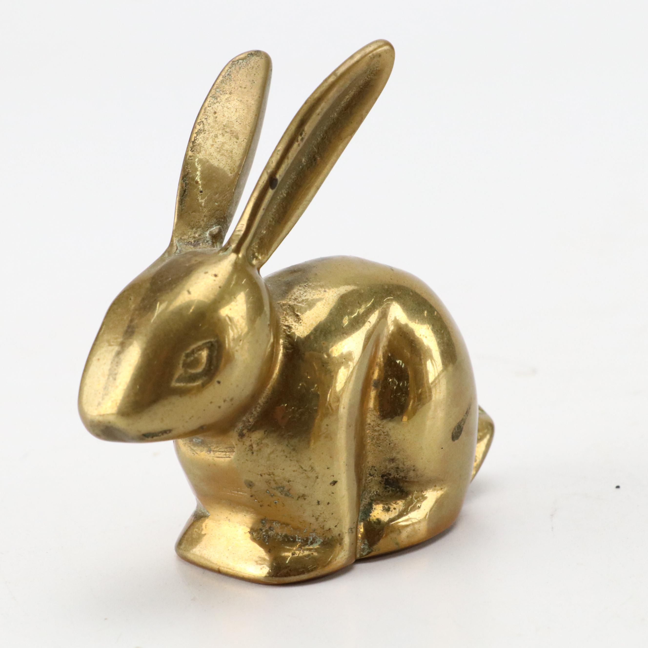 Brass Giraffes, Rabbit and Goose Figurines with Duck Bookends