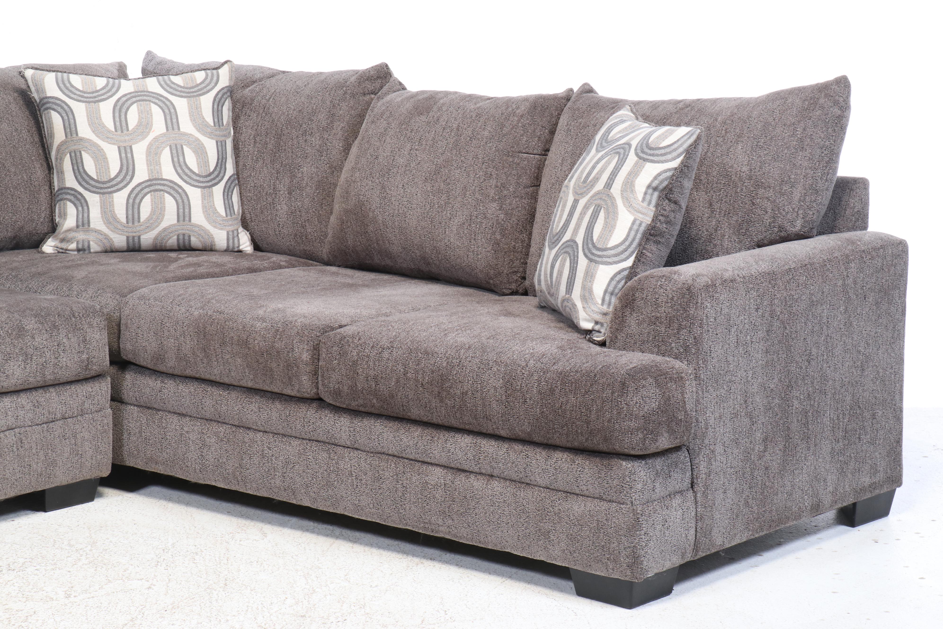 Contemporary Grey Chenille Upholstered Two-Piece Sectional Sofa