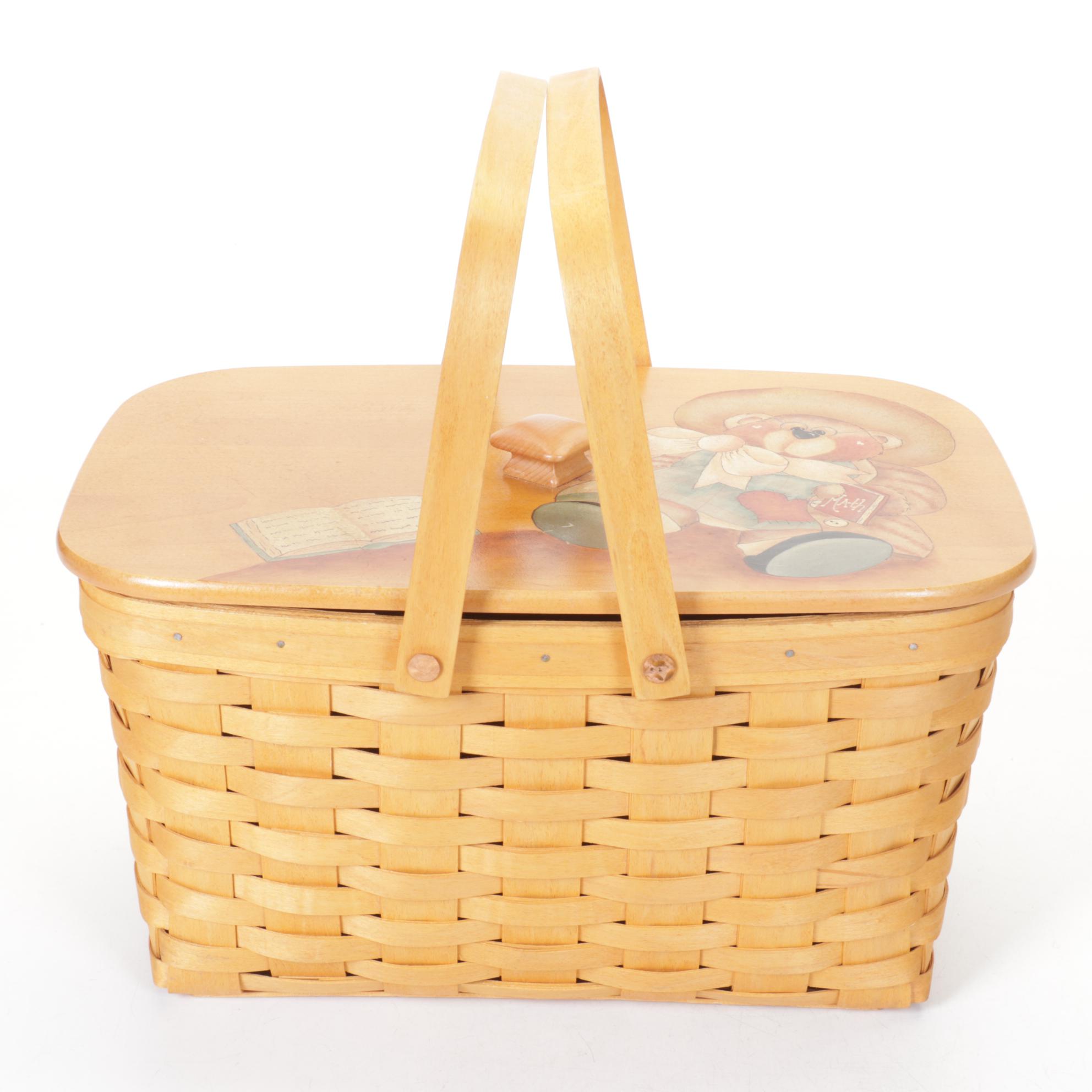 Longaberger Woven Basket with Illustrated Lid, 2001