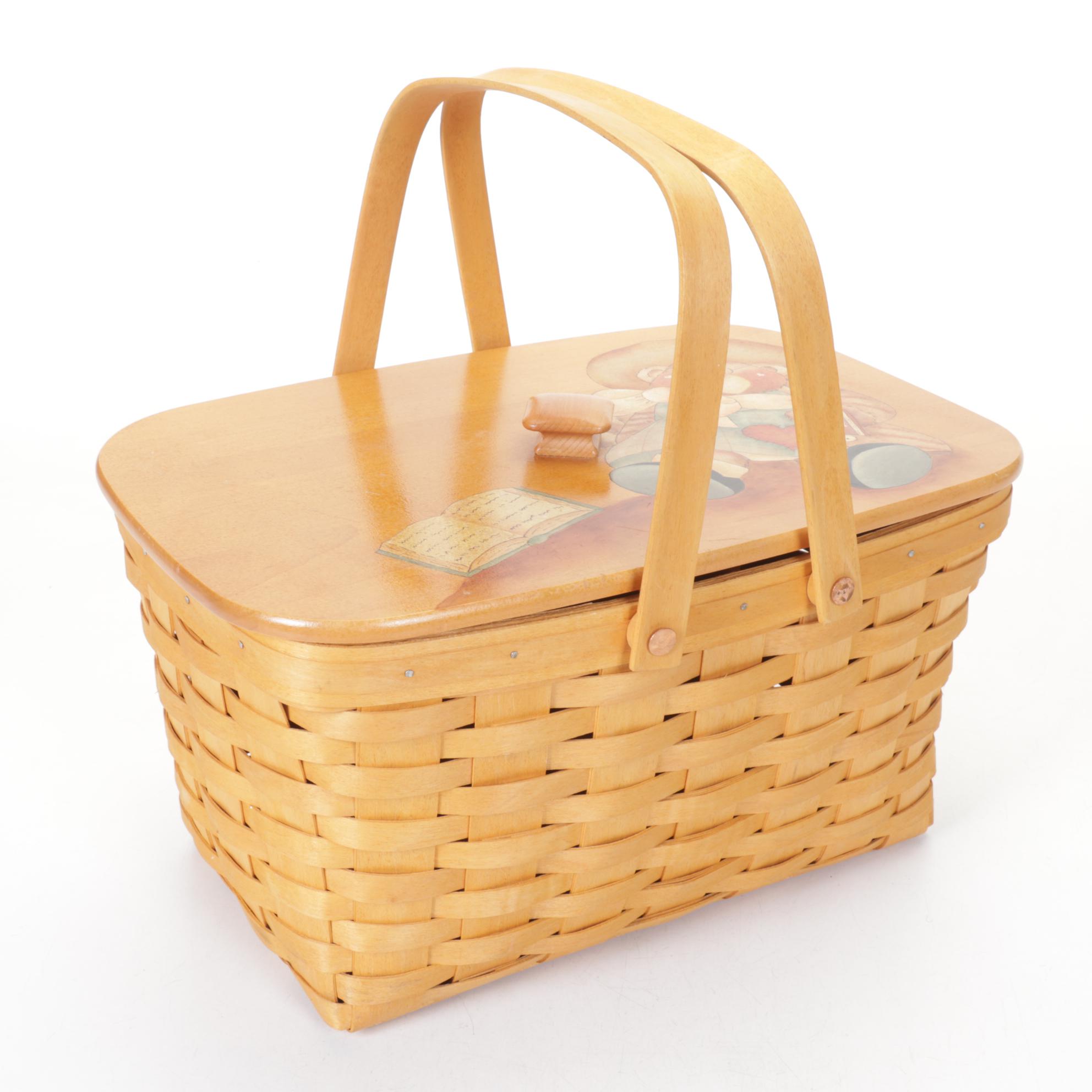 Longaberger Woven Basket with Illustrated Lid, 2001