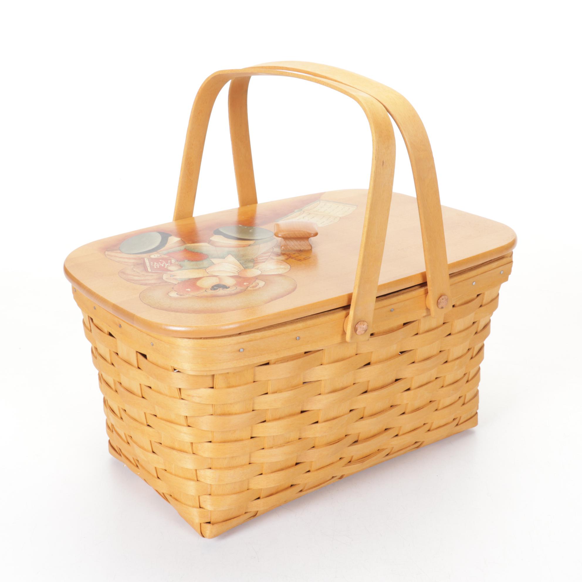 Longaberger Woven Basket with Illustrated Lid, 2001