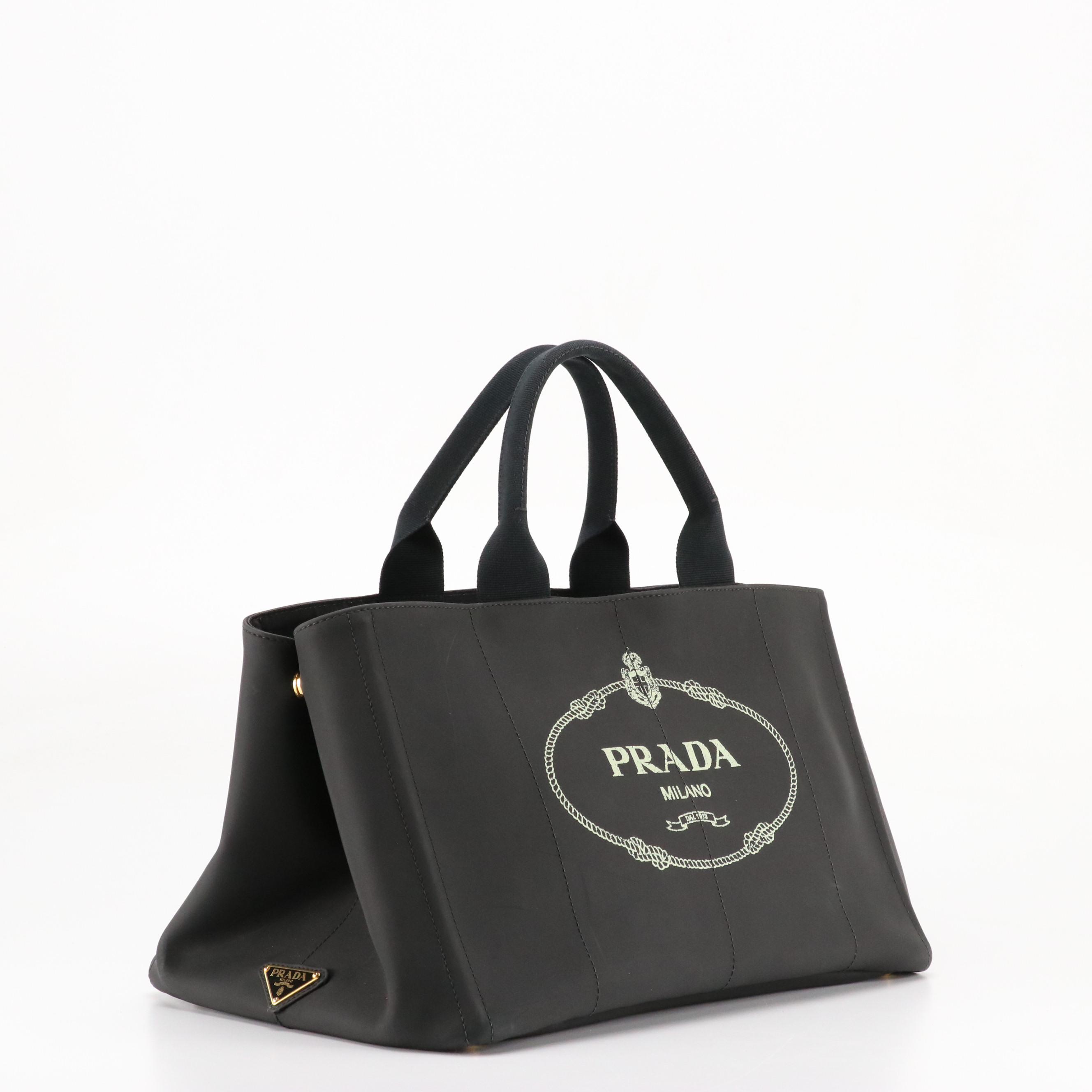 Prada Canapa Tote in Logo Print Black Tessuto Nylon