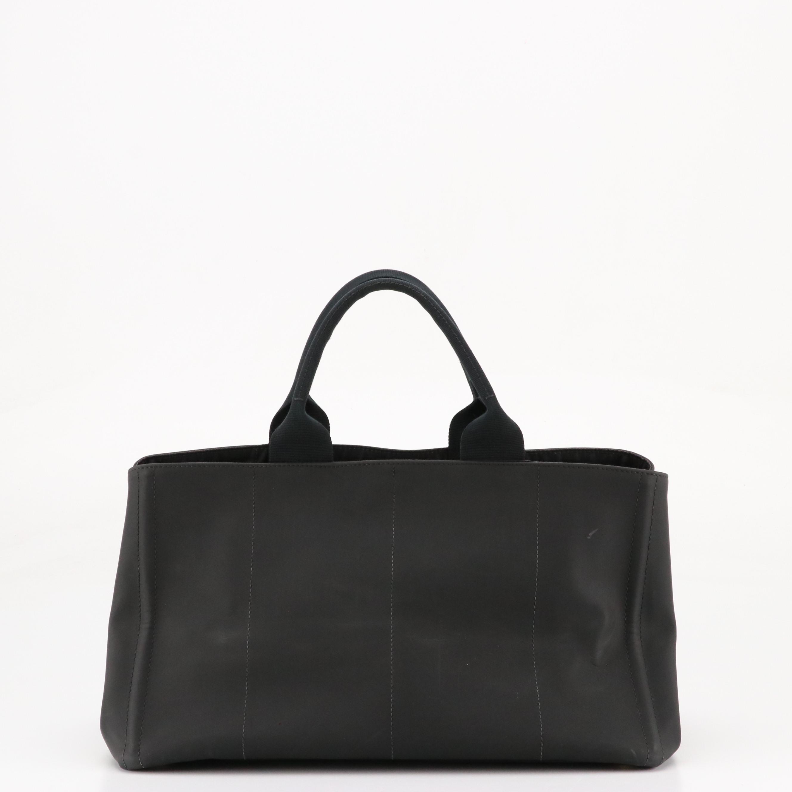 Prada Canapa Tote in Logo Print Black Tessuto Nylon