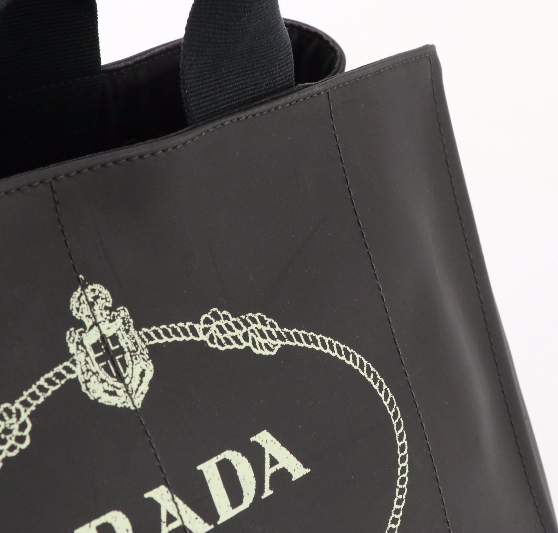 Prada Canapa Tote in Logo Print Black Tessuto Nylon