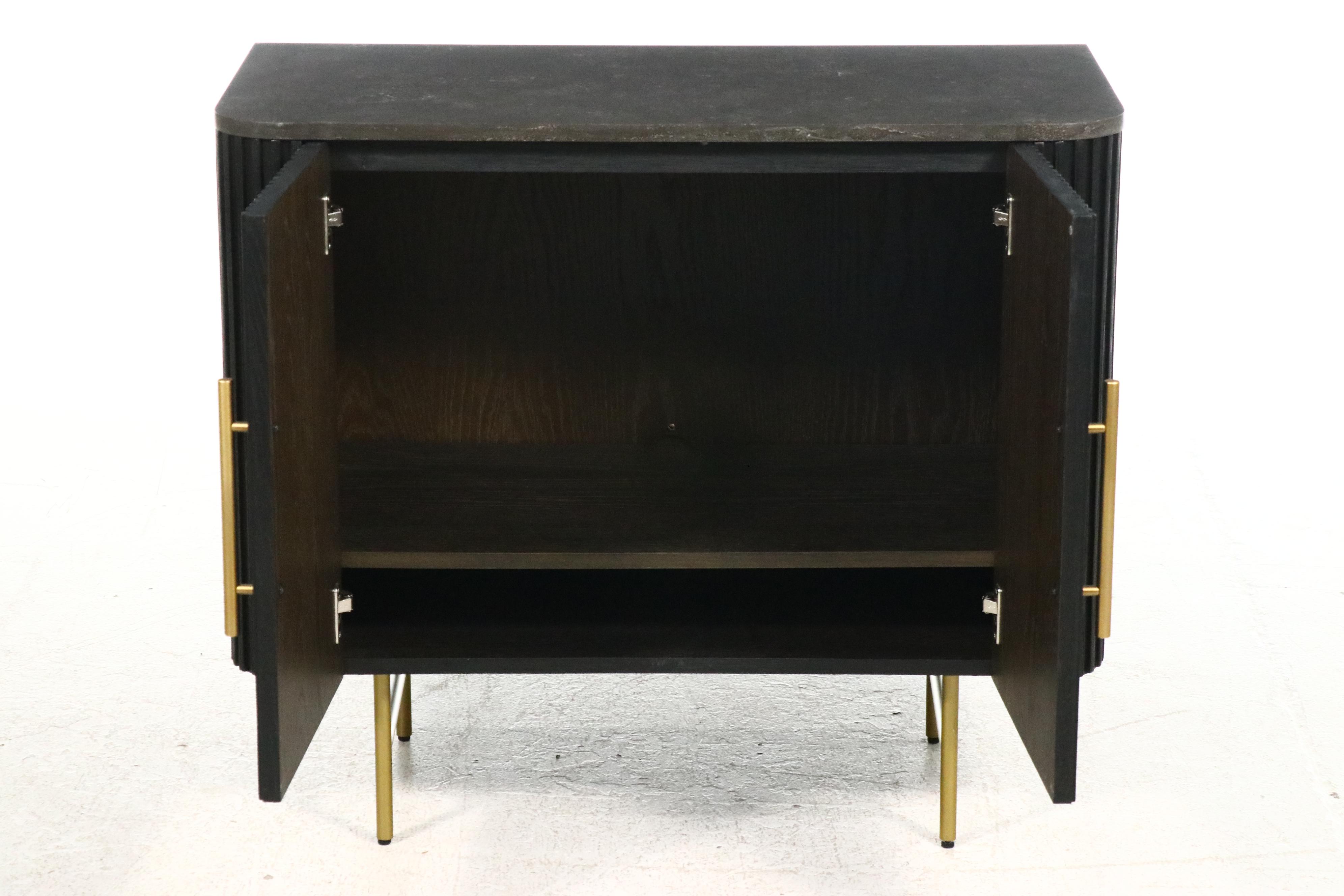 Arhaus "Finnley" Ebonized Oak Bar Cabinet with Marble Top
