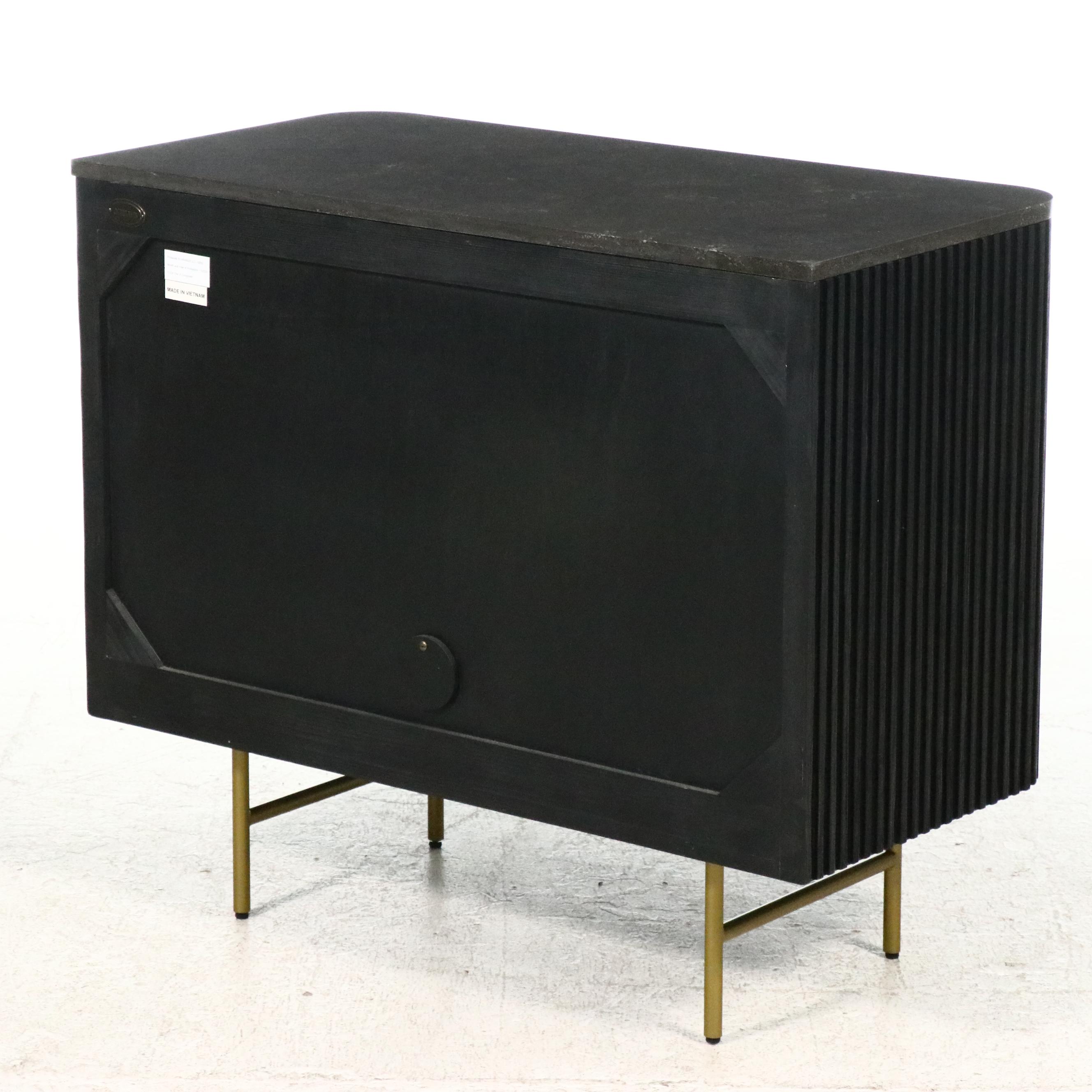 Arhaus "Finnley" Ebonized Oak Bar Cabinet with Marble Top