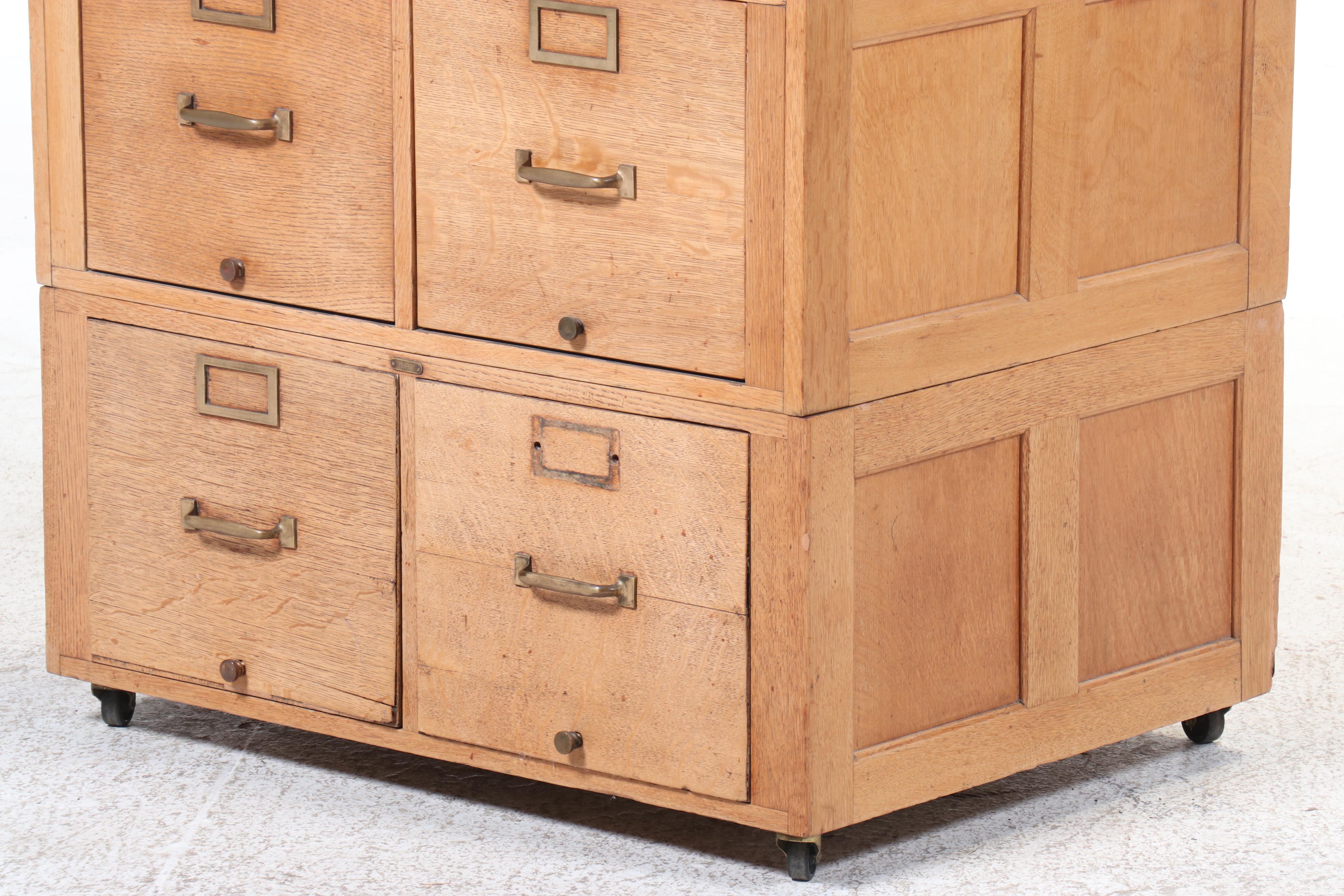 Globe-Wernicke Oak Six-Drawer Stacking Filing Cabinet