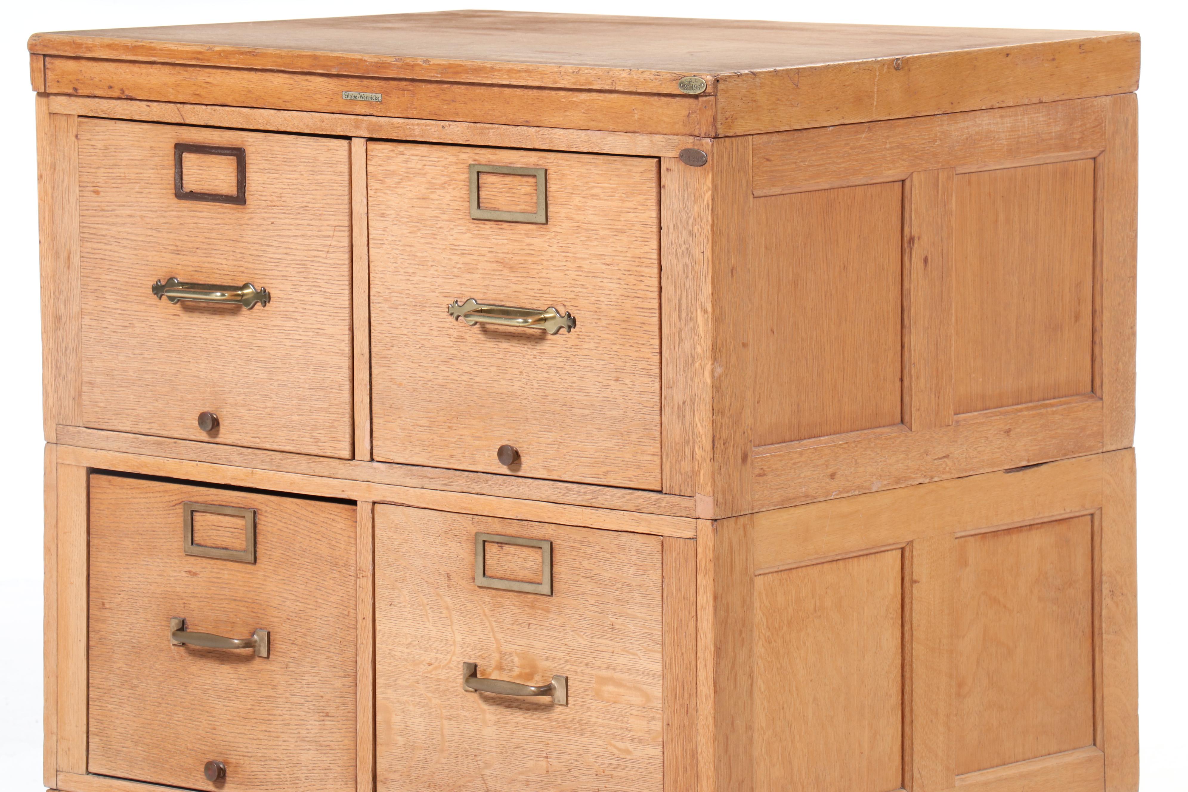 Globe-Wernicke Oak Six-Drawer Stacking Filing Cabinet
