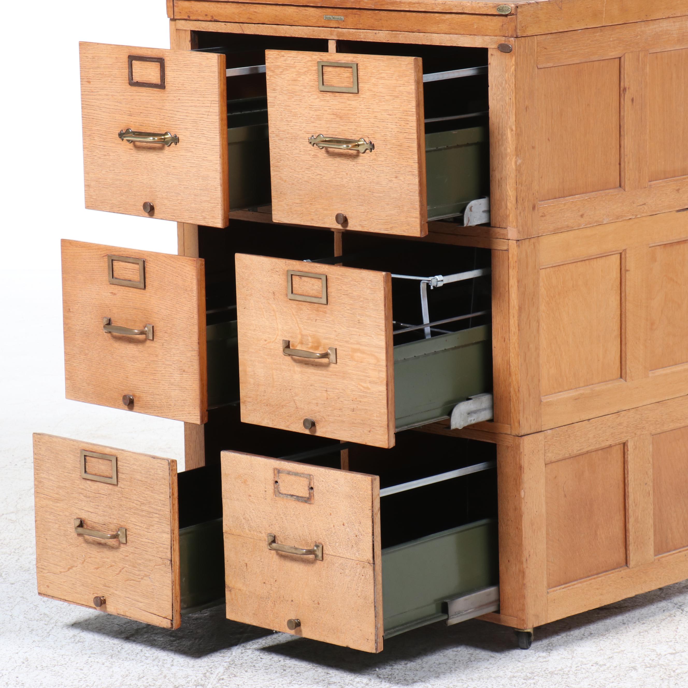 Globe-Wernicke Oak Six-Drawer Stacking Filing Cabinet