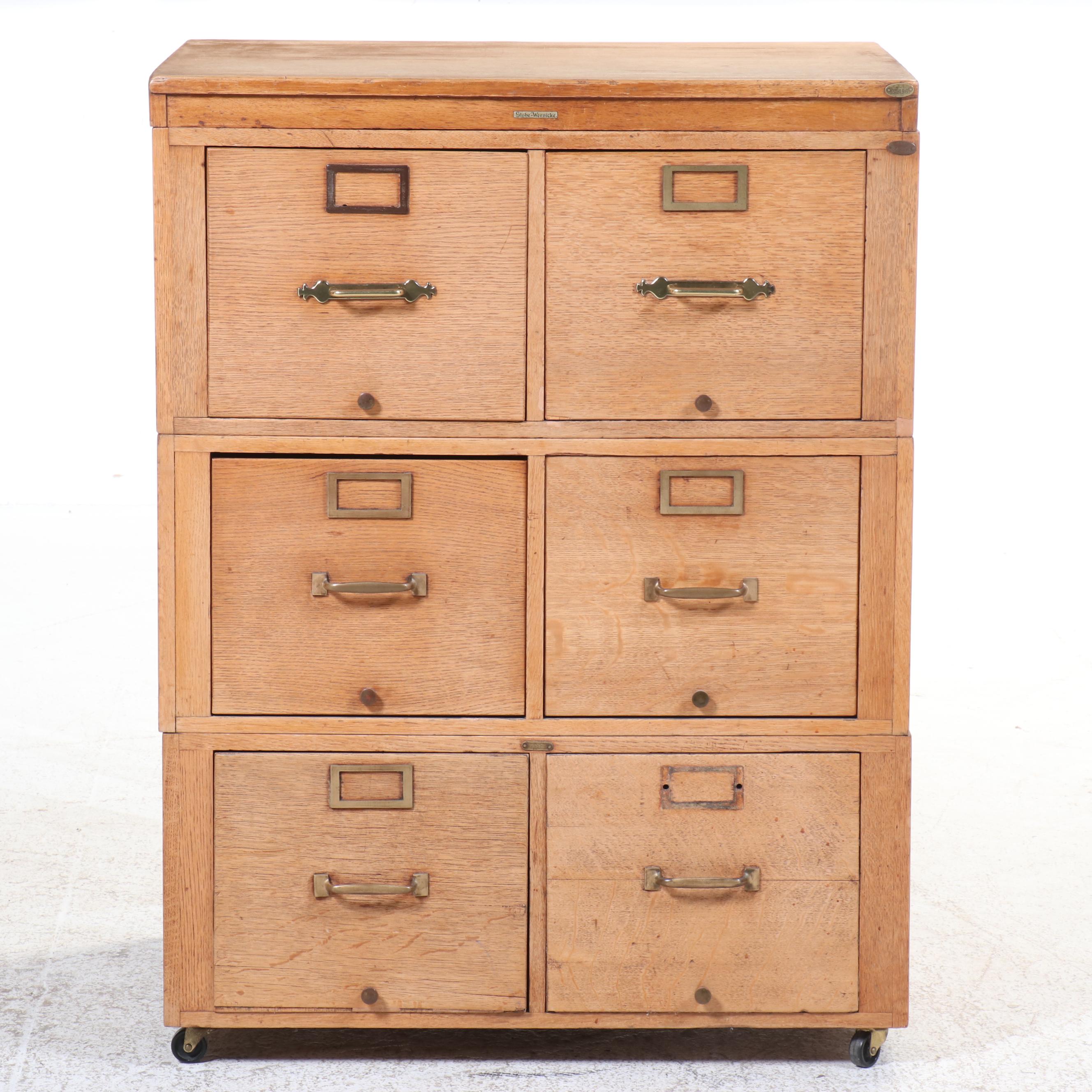Globe-Wernicke Oak Six-Drawer Stacking Filing Cabinet