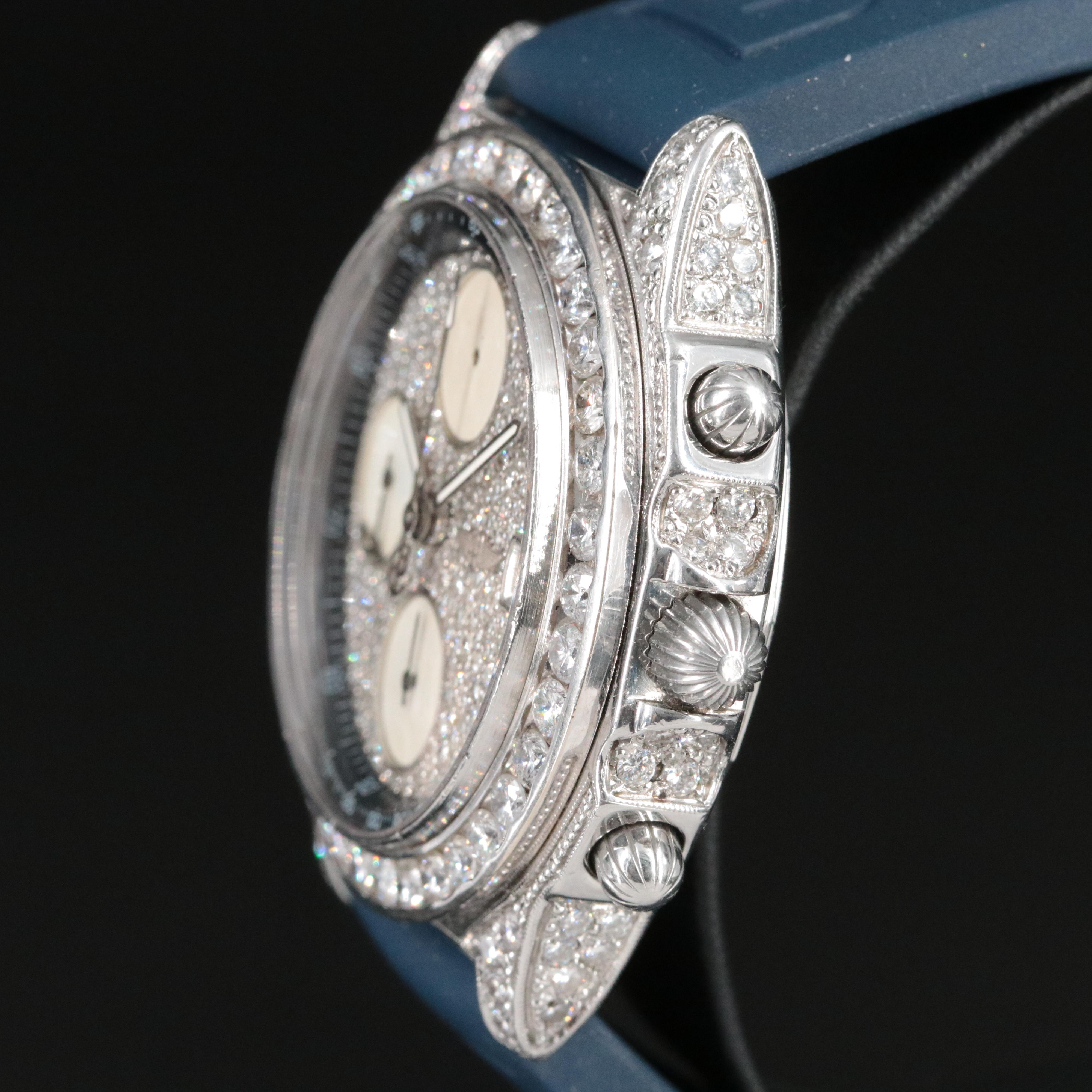 Breitling Chronomat Blackbird A13350 Custom 6 CTW Diamond 40mm Steel Watch