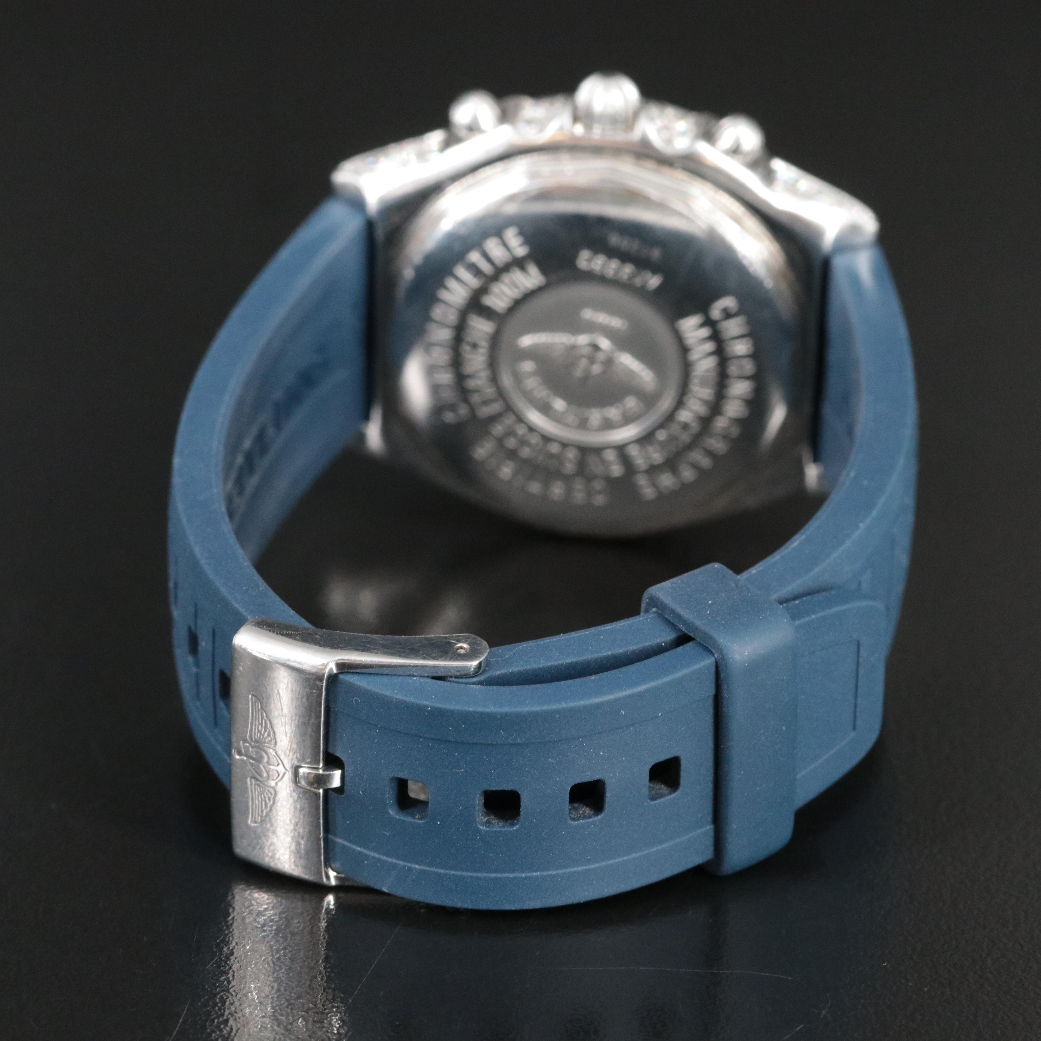 Breitling Chronomat Blackbird A13350 Custom 6 CTW Diamond 40mm Steel Watch