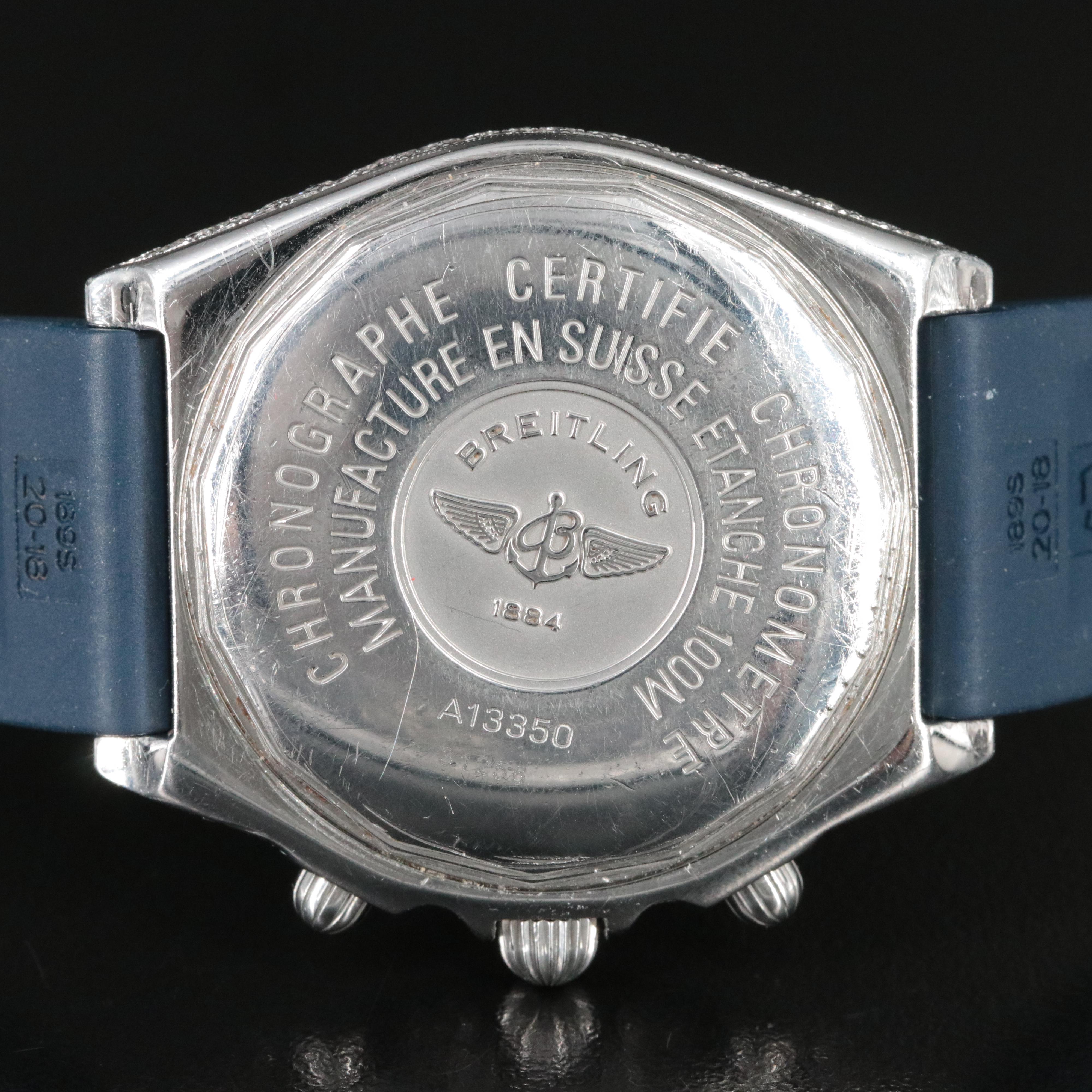 Breitling Chronomat Blackbird A13350 Custom 6 CTW Diamond 40mm Steel Watch