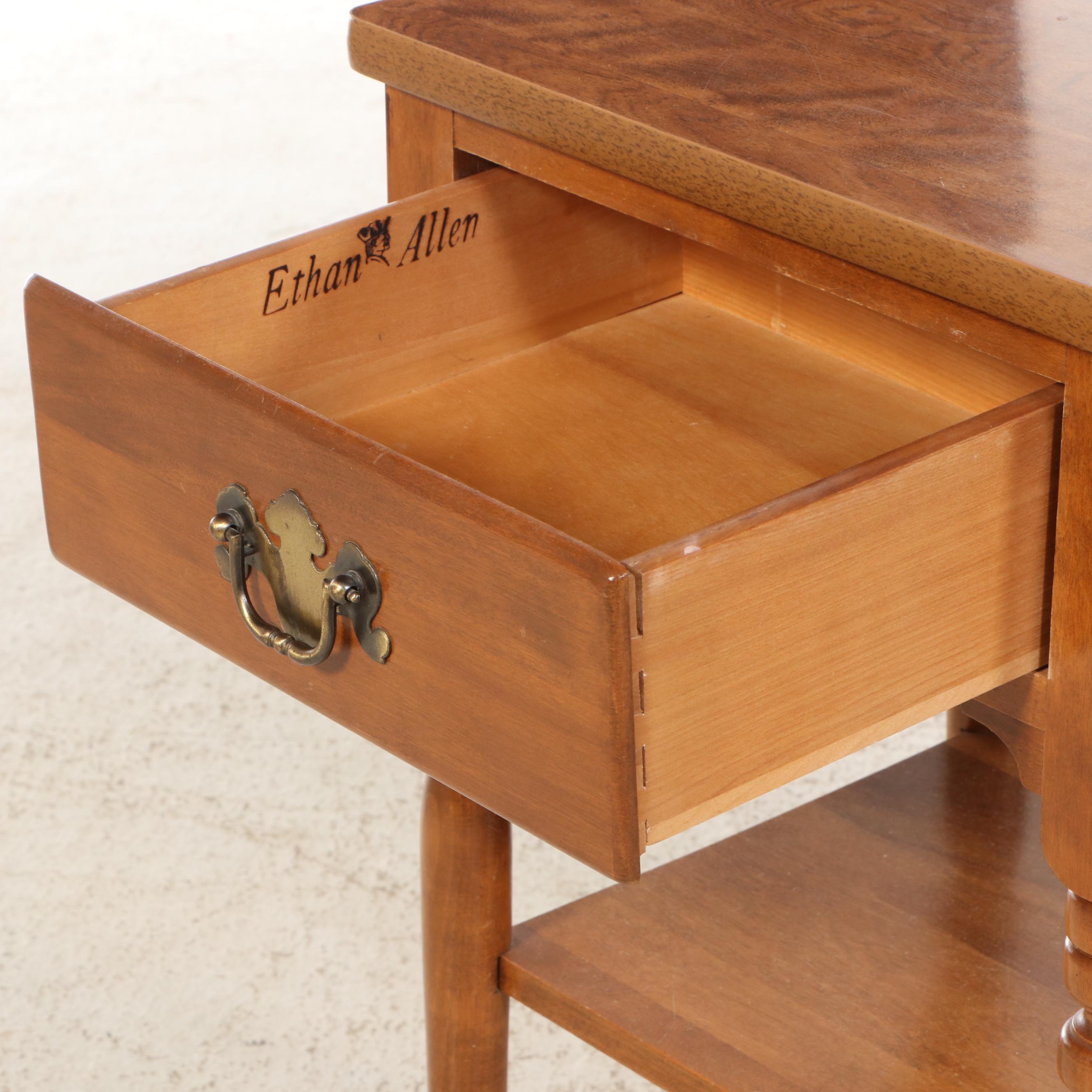 Ethan Allen American Colonial Style Maple Dresser with Mirror and Nightstand