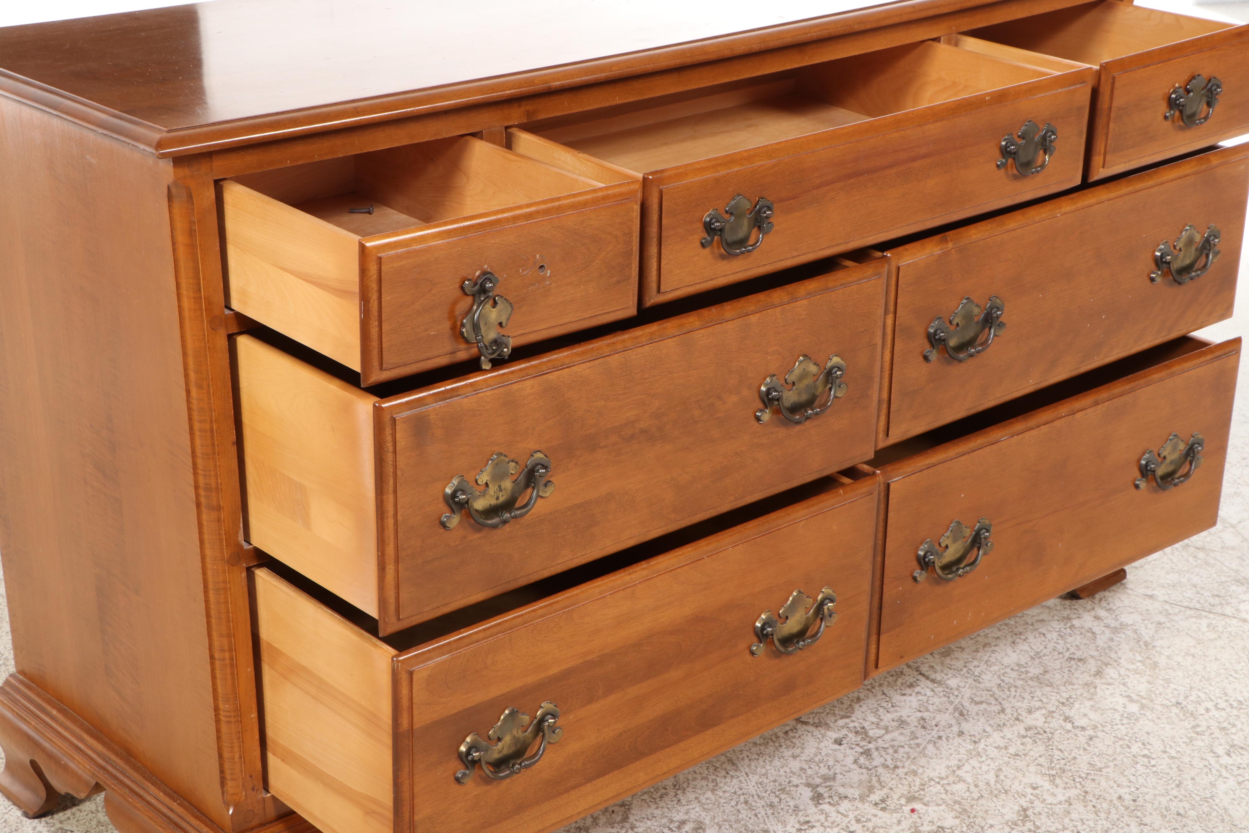 Ethan Allen American Colonial Style Maple Dresser with Mirror and Nightstand