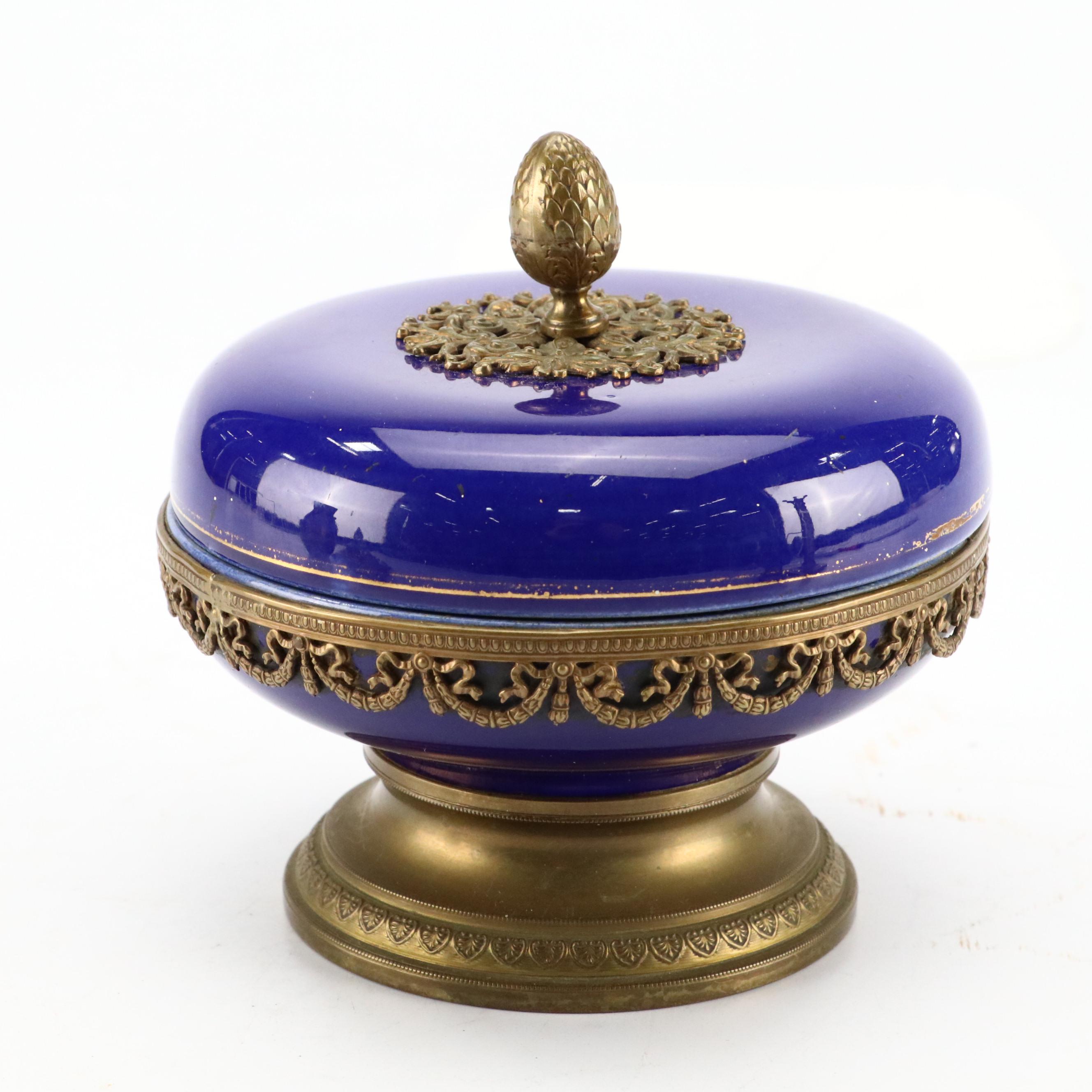 French Style Brass Double Inkwell with Brass and Moroccan Table Accessories