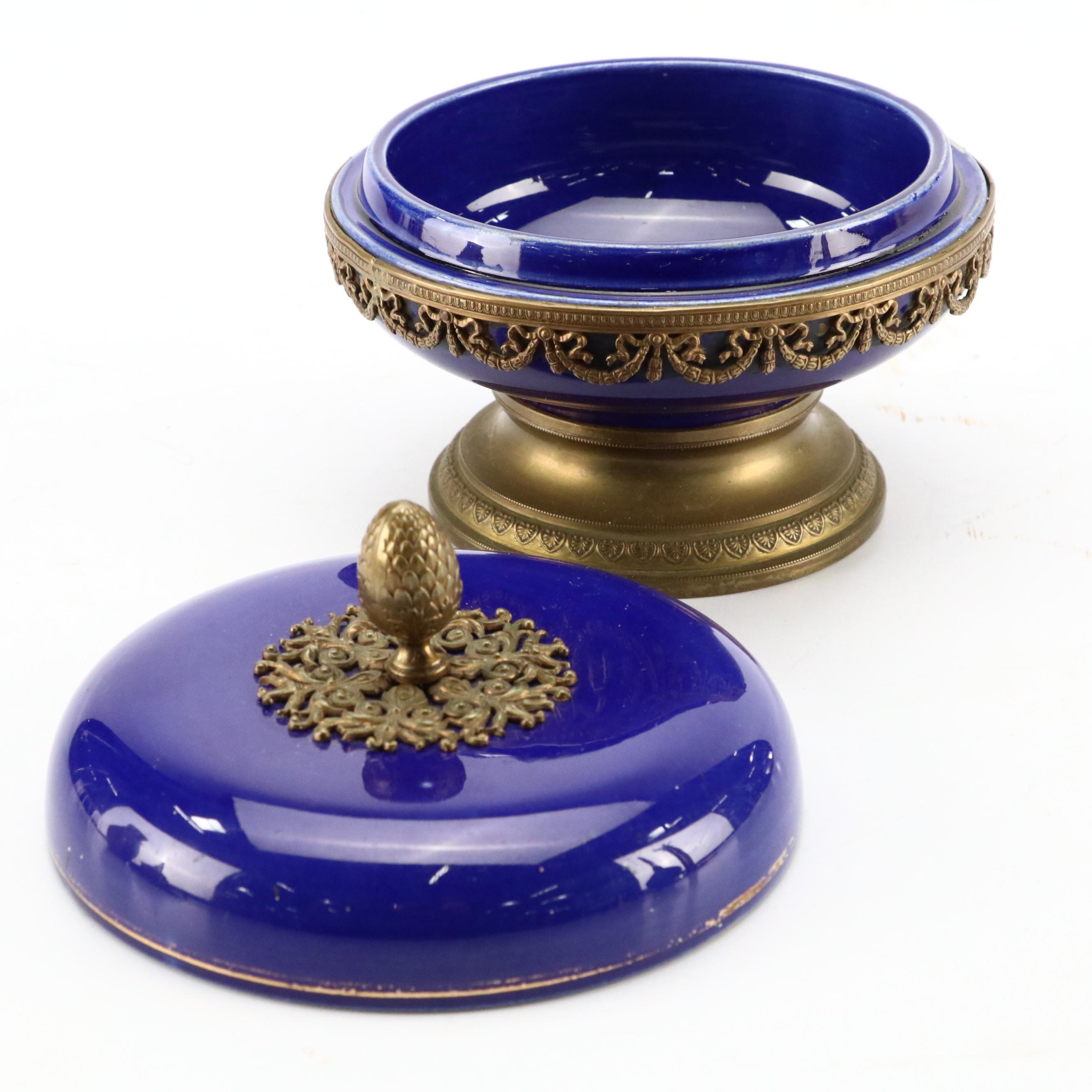 French Style Brass Double Inkwell with Brass and Moroccan Table Accessories