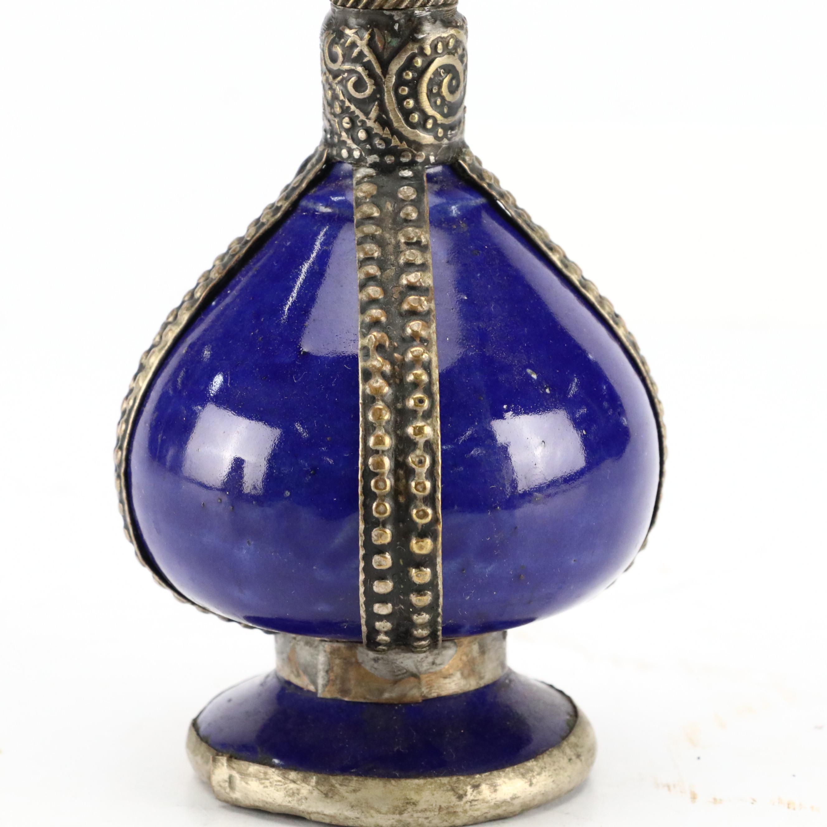 French Style Brass Double Inkwell with Brass and Moroccan Table Accessories